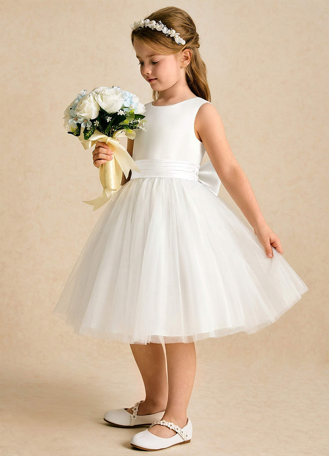 Azazie Sosie Flower Girl Dresses Ivory A-Line Pleated Tulle Dress image2