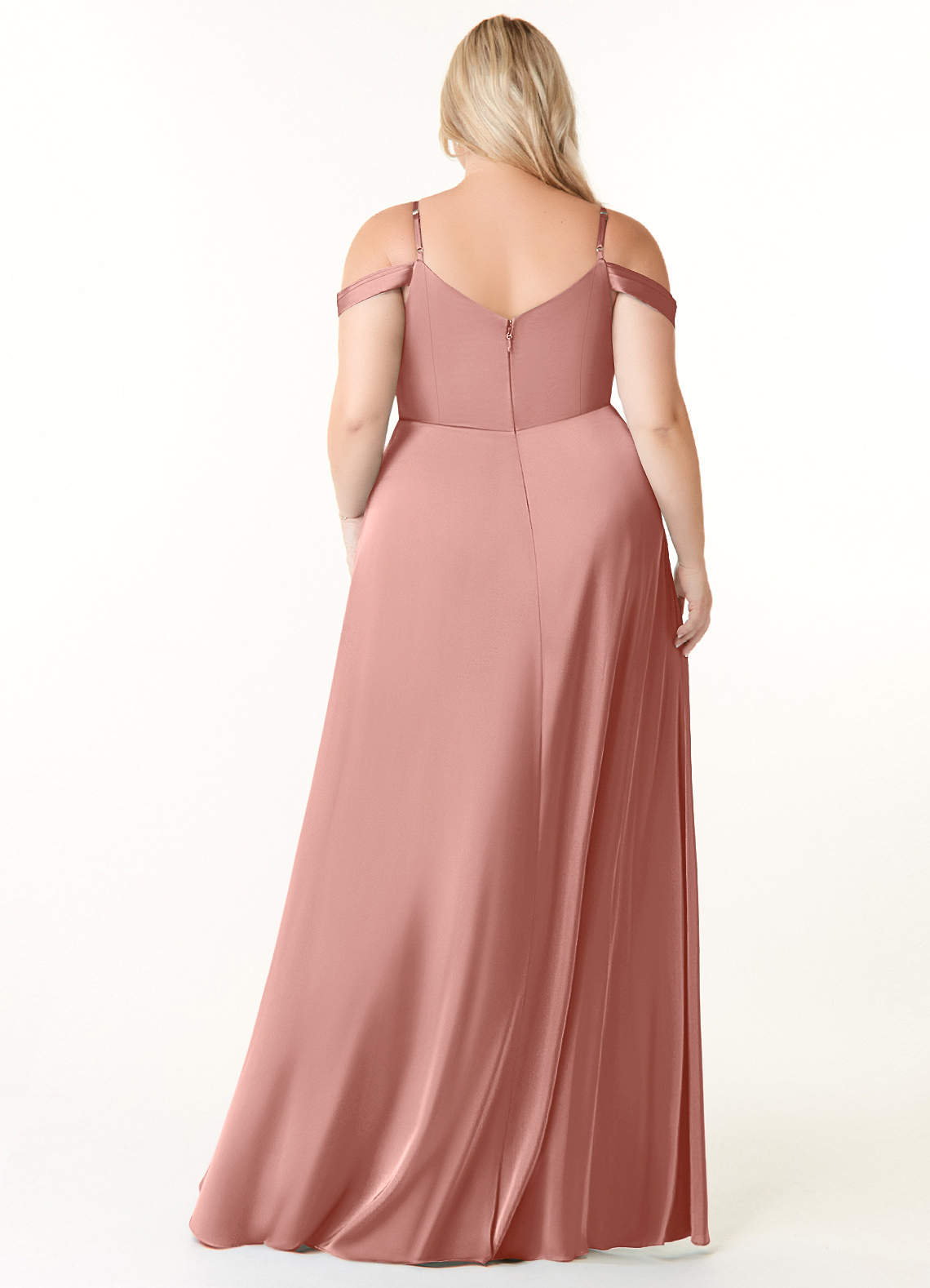 Azazie Ocean Vestidos de damas de honor Vestido de Rosetón de Satén Elástico de Corte en A con Cuello en V Plisado image6