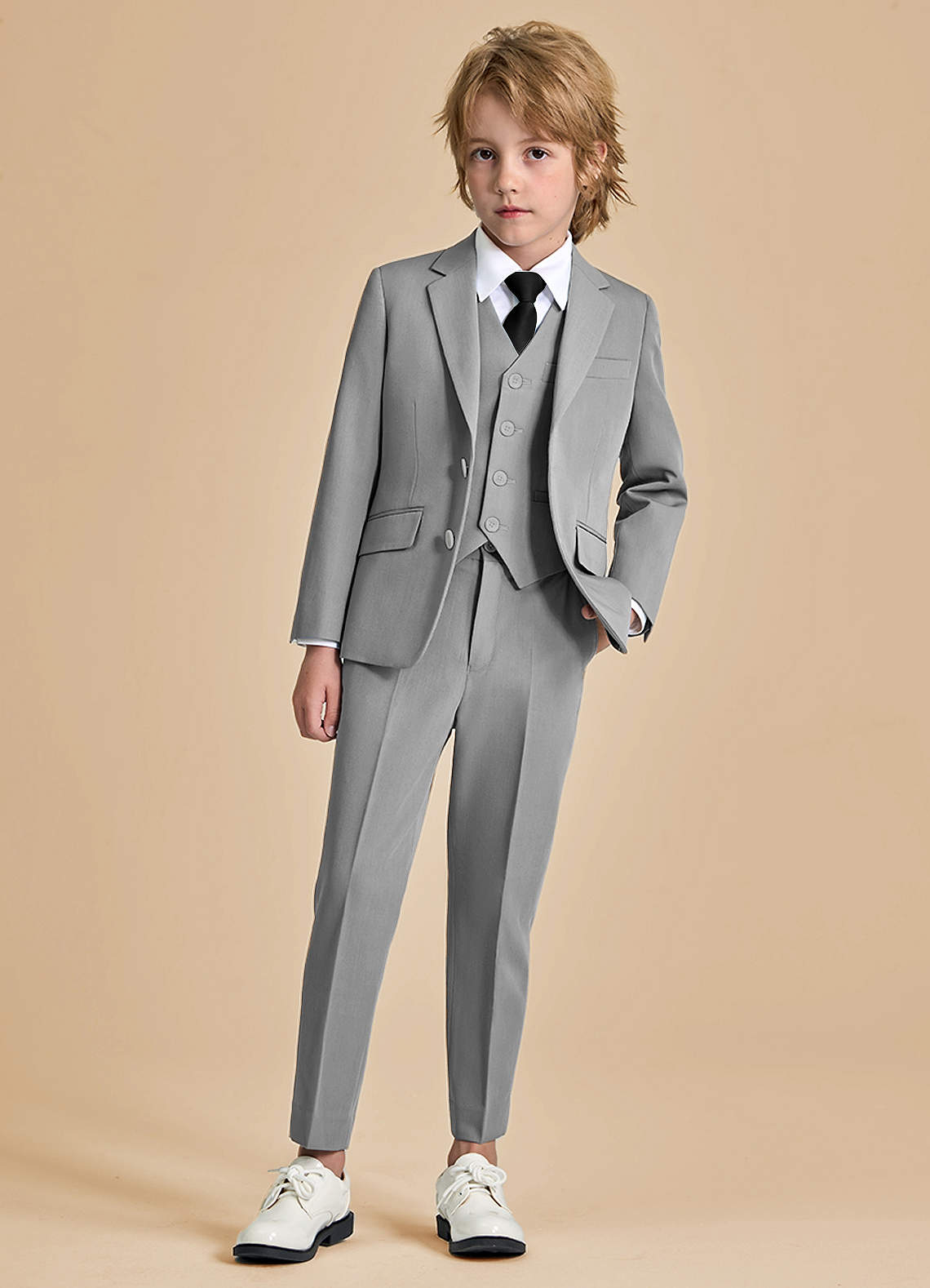 front Oliver Boys Grey 5-Piece Suit