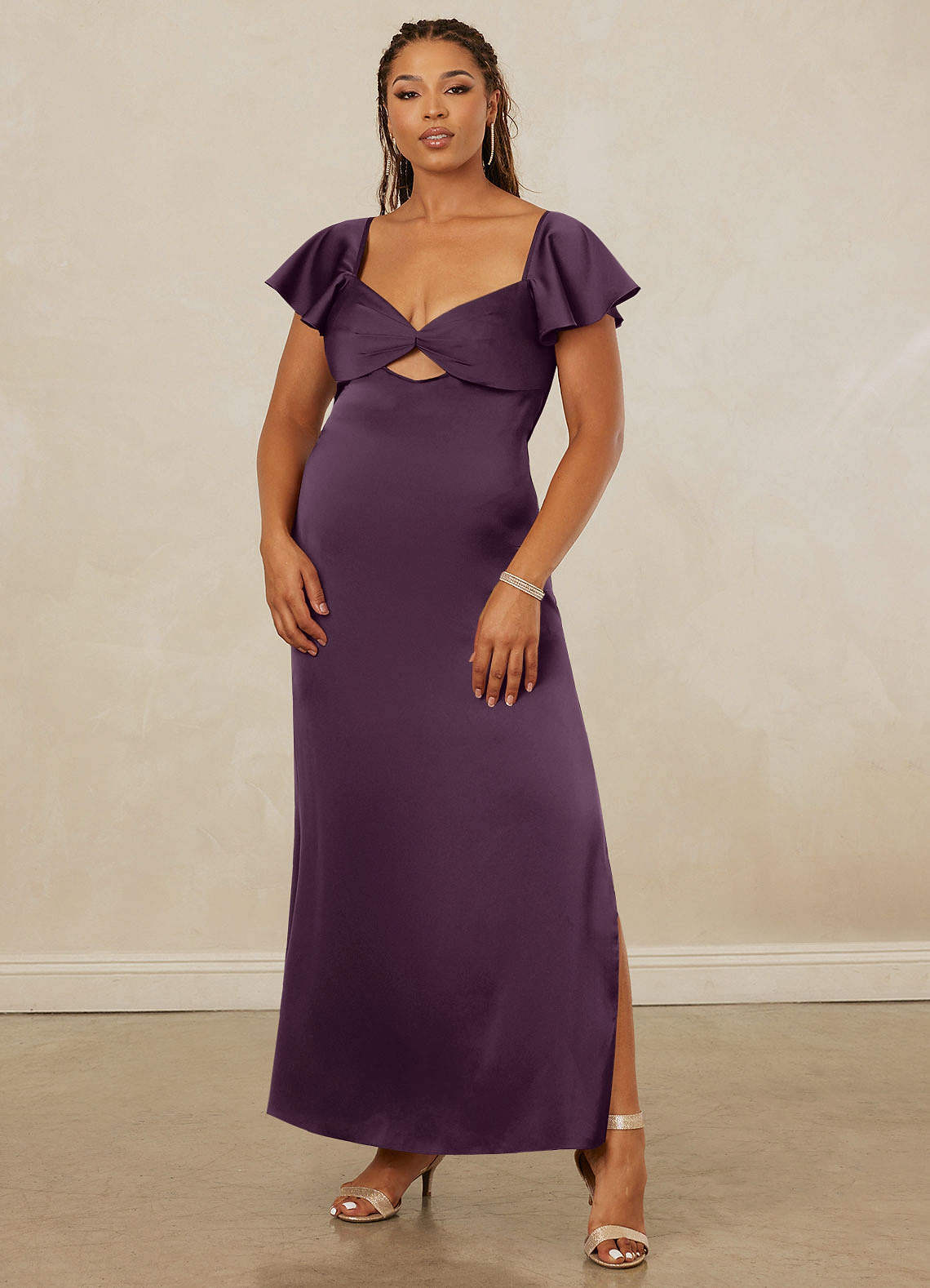 Christian Siriano Bridal for Azazie 1005 Bridesmaid Dresses Plum Sheath Sweetheart Neckline Stretch Satin Dress image1