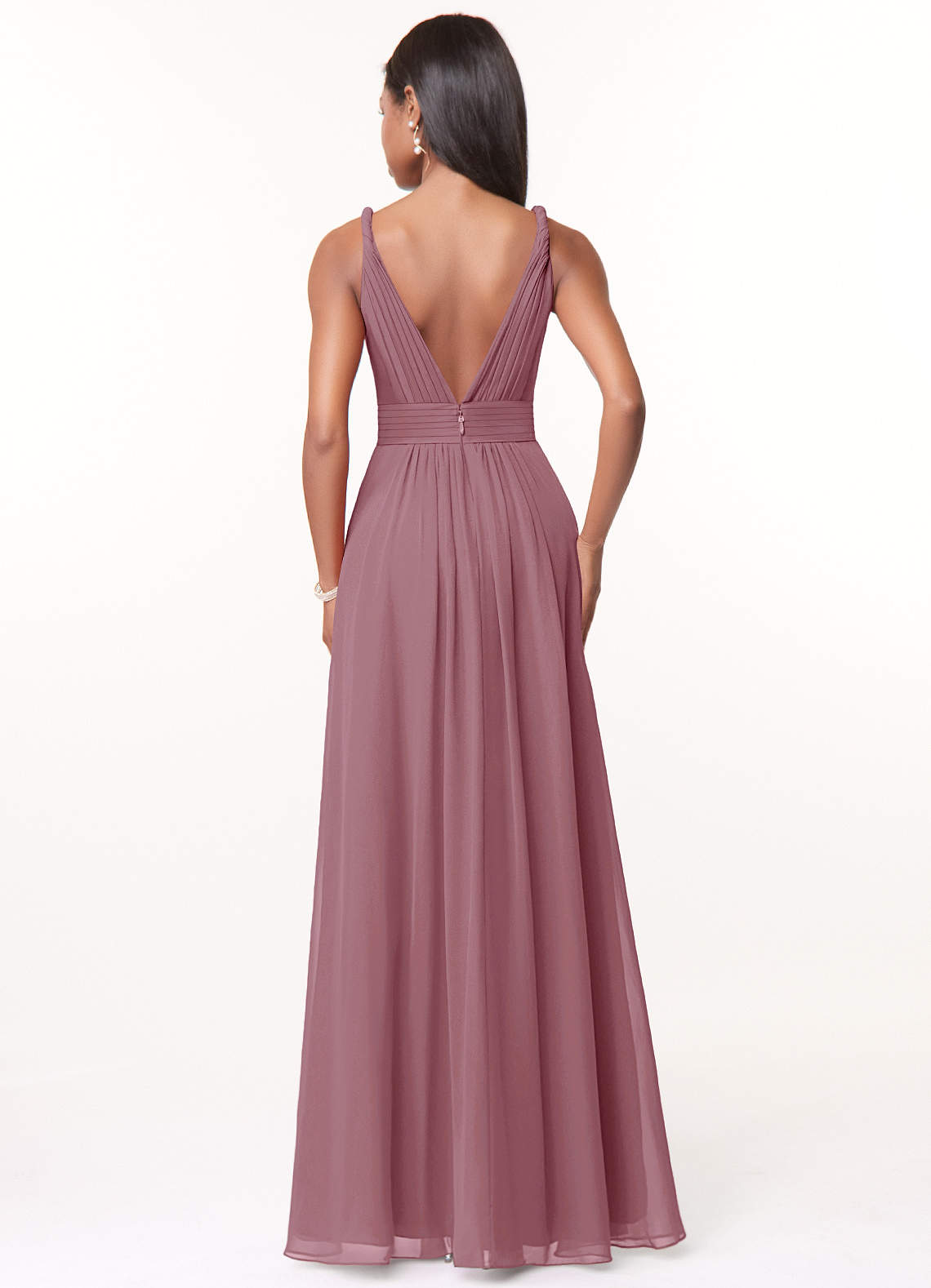 sandy mauve bridesmaid dresses Stevie Elegant Square Neckline Slit Chiffon Bridesmaid Dresses, Dusty Purple