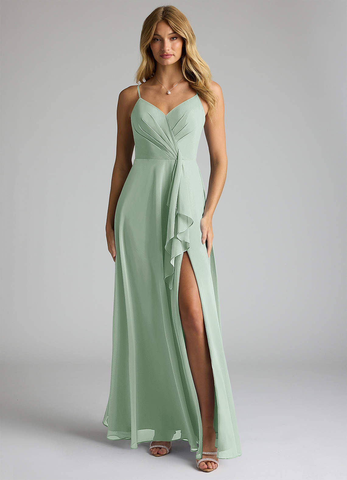 Azazie Akita Bridesmaid Dresses Agave A-Line Chiffon Dress image1