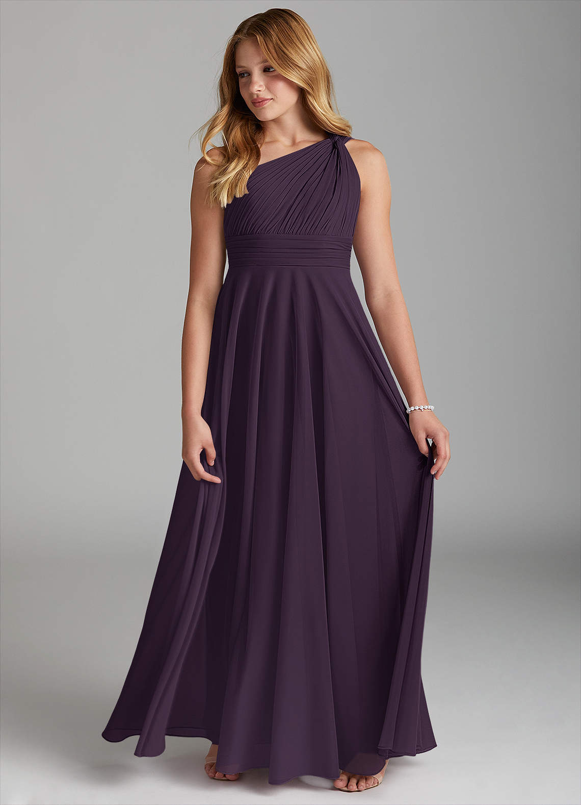 Azazie Charlize Junior Vestido de Ciruela de Malla de Corte en A image3