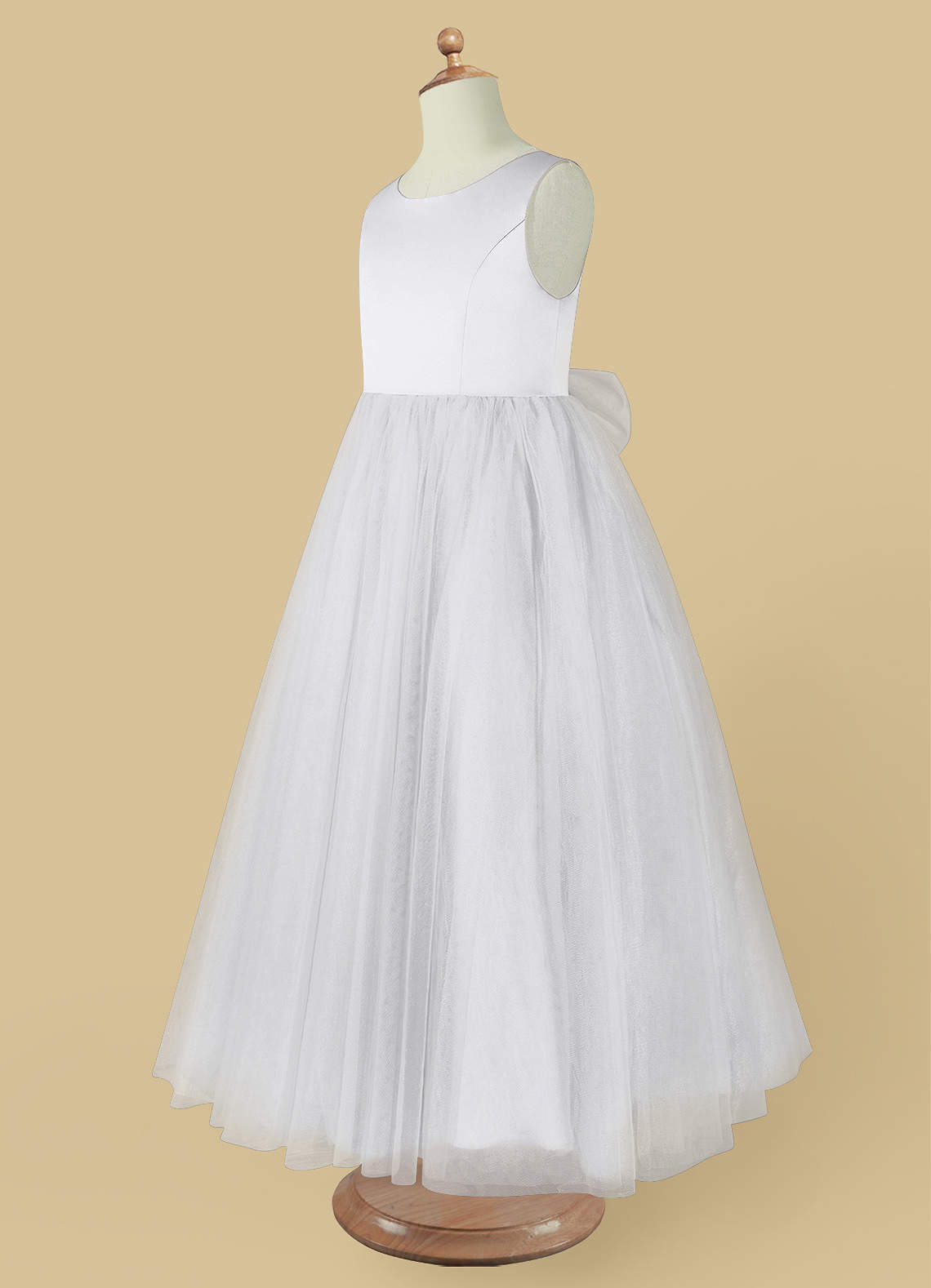 Azazie Muni Flower Girl Dresses White A-Line Bow Tulle Dress image3