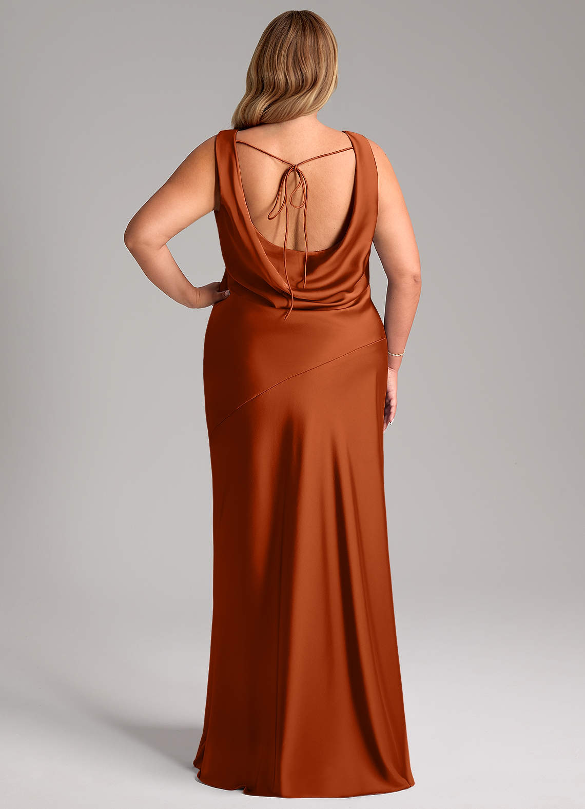 Azazie Rylina Vestidos de damas de honor Vestido de Naranja Quemada de Satén Elástico de Corte Sirena image7