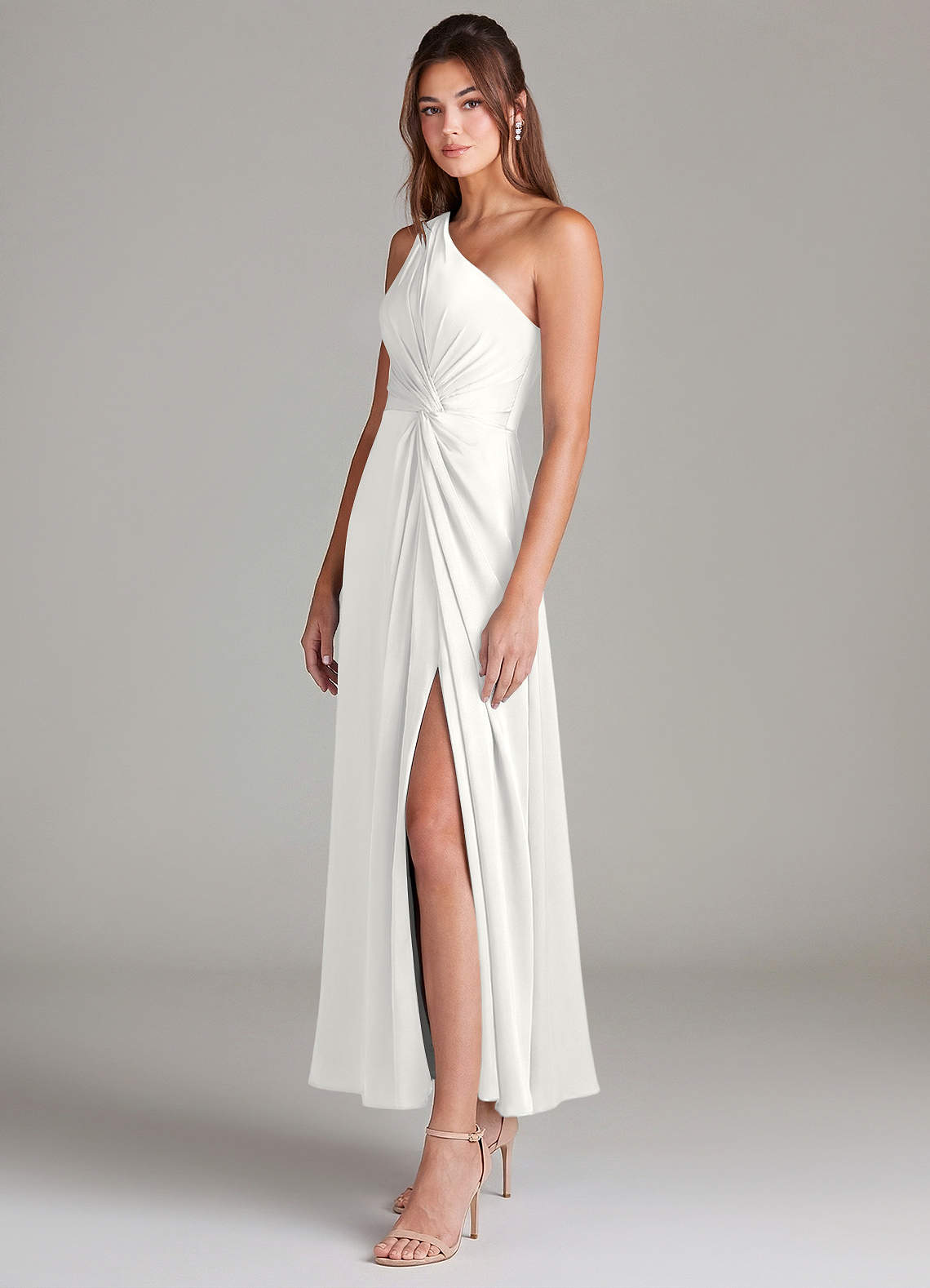 Azazie Brooke Bridesmaid Dresses White A-Line One Shoulder Stretch Satin Dress image4