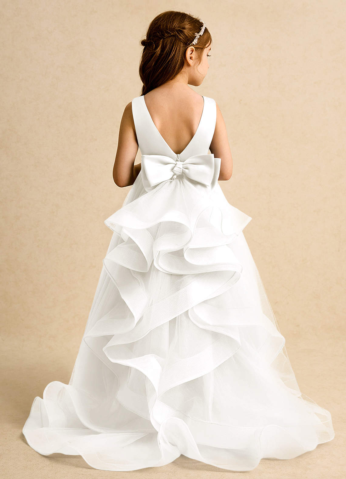 Azazie Lior Robe Demoiselle D'honneur Fillette Robe Princesse en Tulle Plissée Ivoire image7