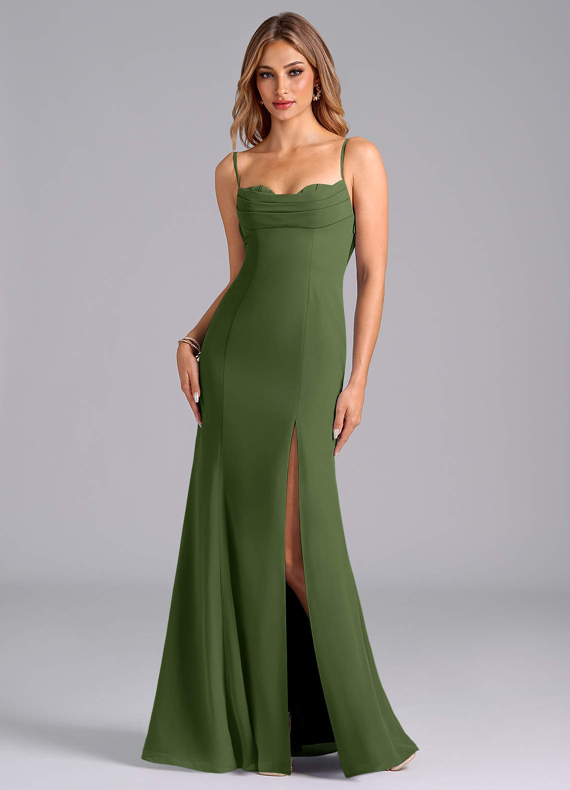 Azazie Wynni Abiti da Damigella Abito Sirena in Chiffon Corsetto Oliva image1