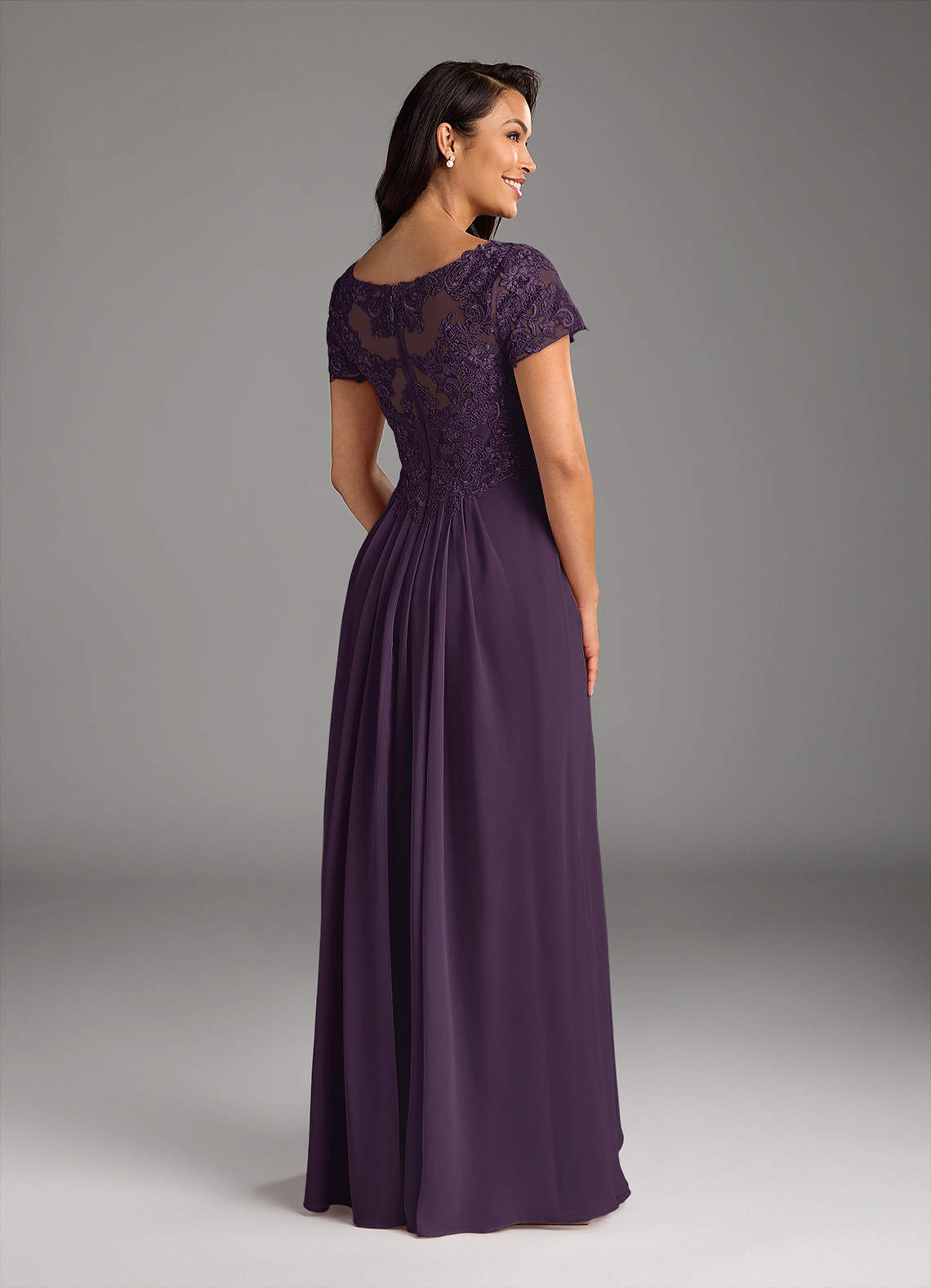 Azazie Dunja Mother of the Bride Dresses Plum A-Line V-Neck Lace Chiffon Dress image8