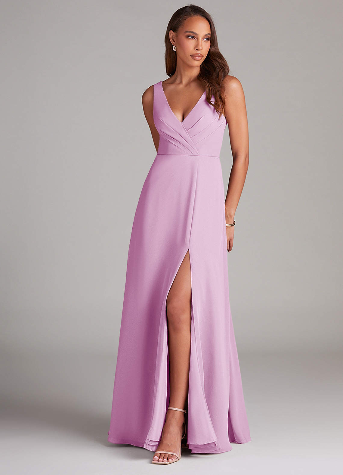 Azazie Nelly Abiti da Damigella Abito A-Line in Chiffon Plissettato Rosa Confetto image1