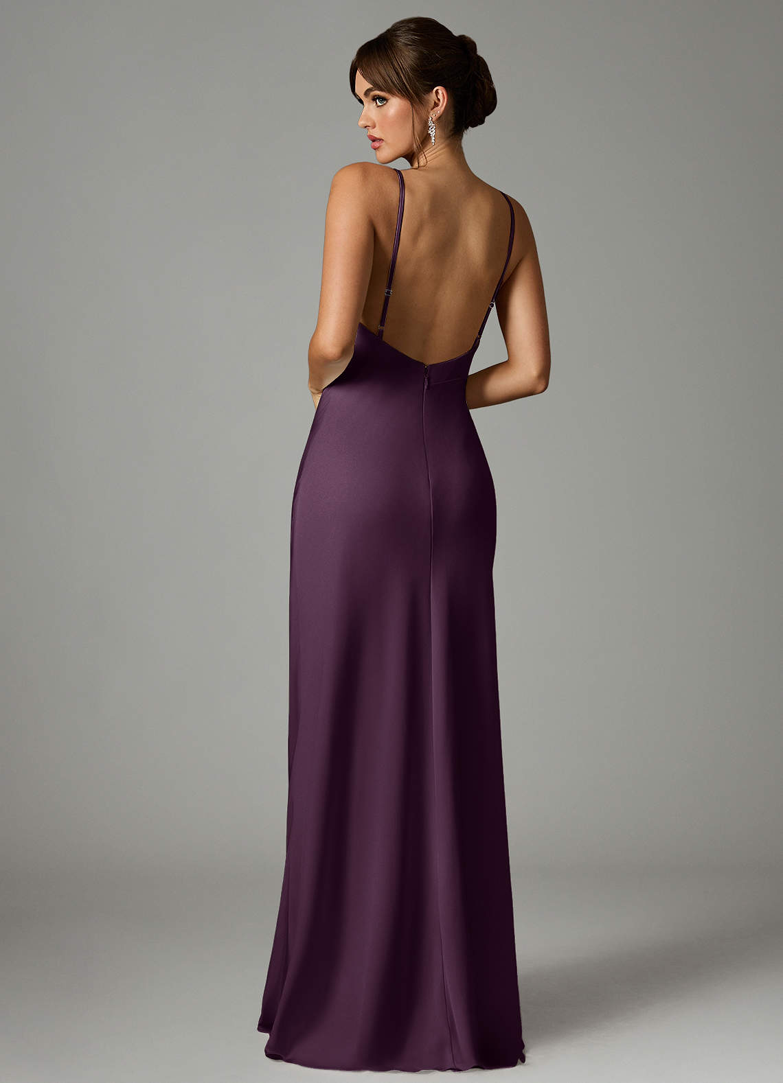 Azazie Stefania Bridesmaid Dresses Plum A-Line Stretch Satin Dress image1