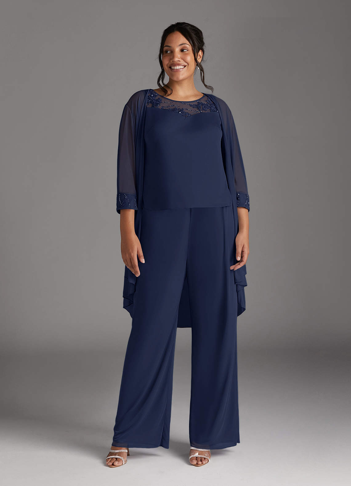 Azazie Frances Mother of the Bride Dresses Dark Navy Jumpsuit/Pantsuit Scoop Mesh Dress image1