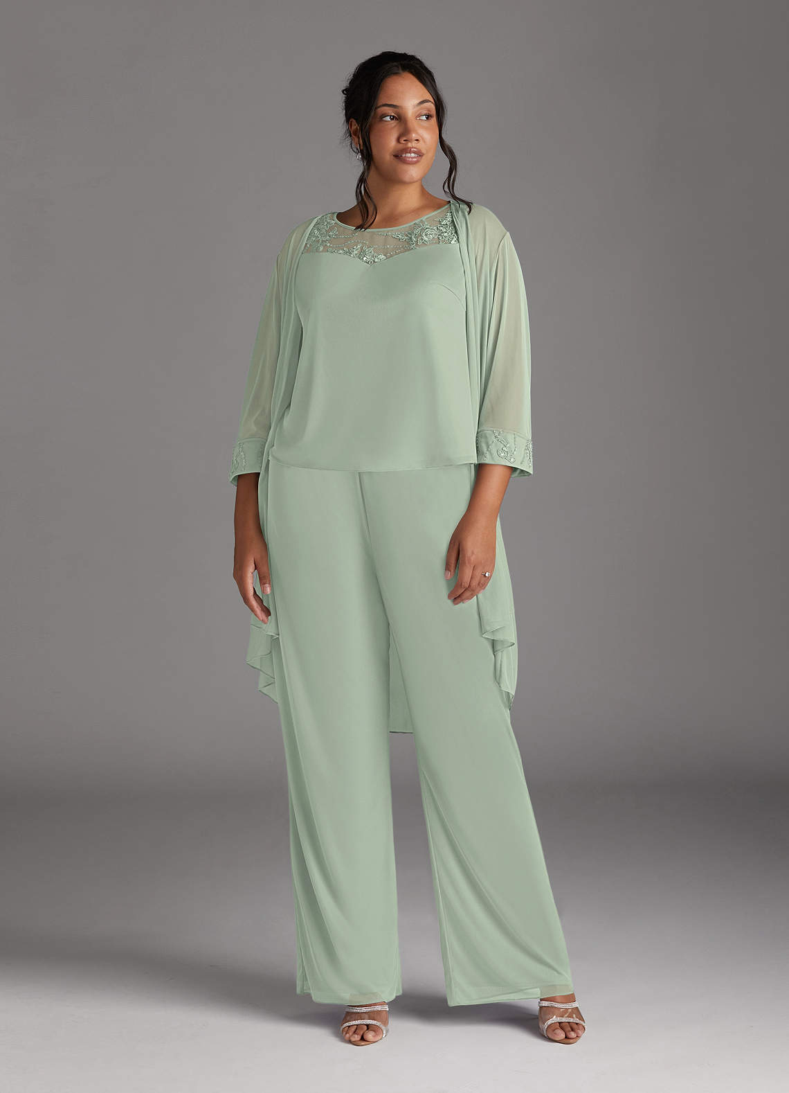Azazie Frances Mother of the Bride Dresses Dusty Sage Jumpsuit/Pantsuit Scoop Mesh Dress image10