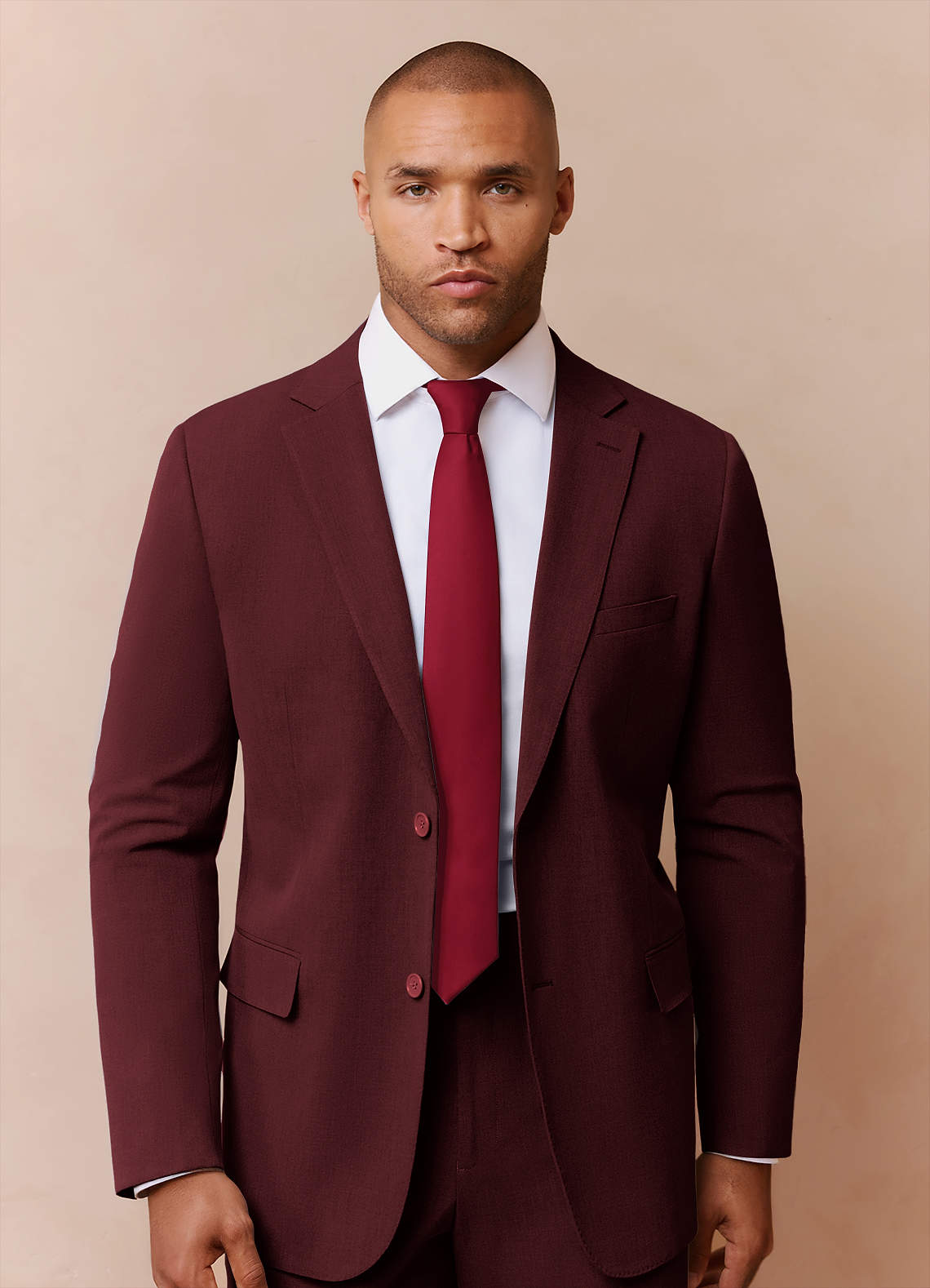 Azazie Burgundy Wool Blend Classic Men's Wedding Suit Jacket Size 64 Regular