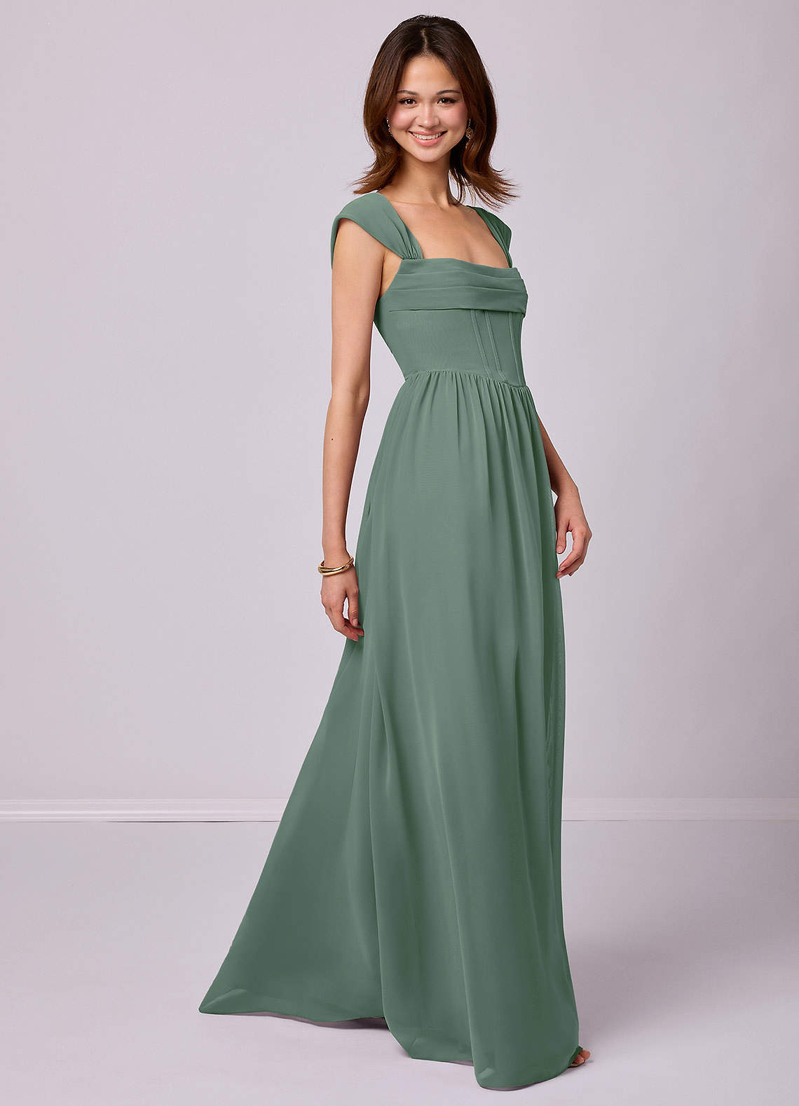 Barbie ♥ Azazie Bridesmaid Dresses A-Line Corset Chiffon Floor-Length Dress image2