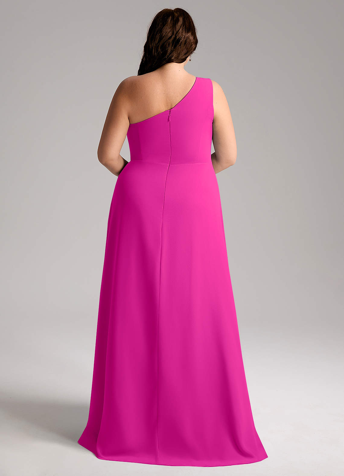 Azazie Brooke Vestidos de damas de honor Vestido de Fucsia de Gasa de Corte en A con Hombro unilateral image9