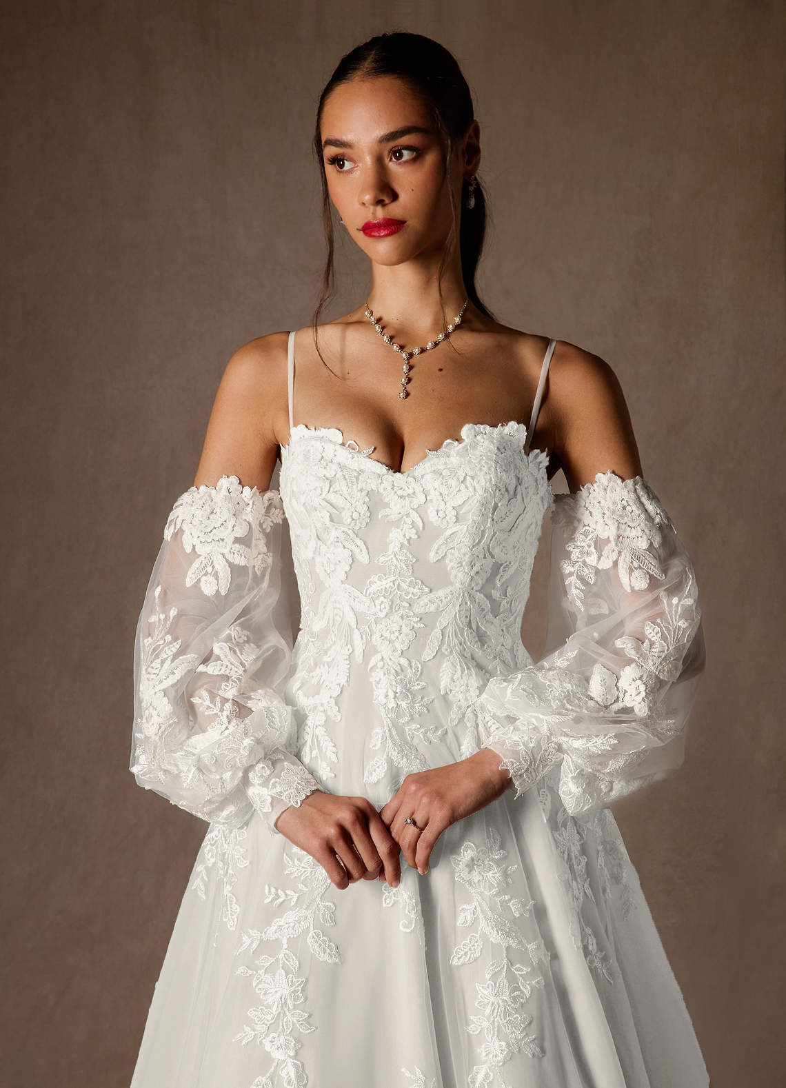 Azazie Madeleine Wedding Dresses Diamond White Ball-Gown Strapless Lace Dress image5