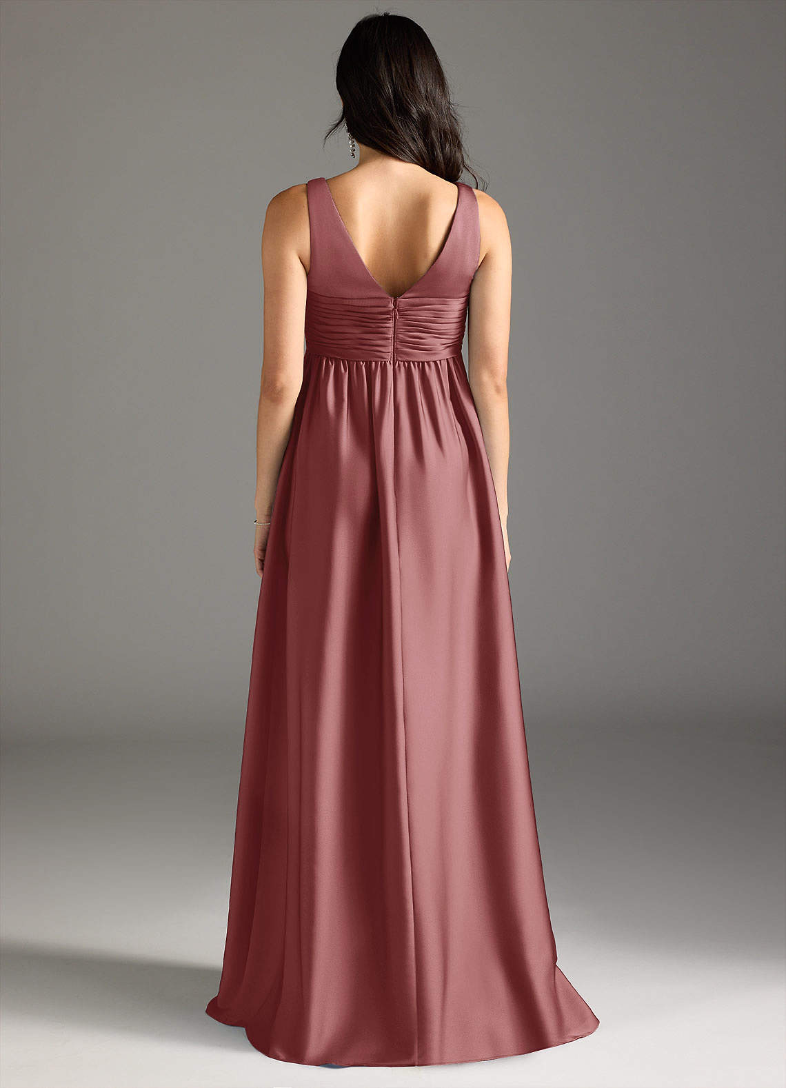 Azazie Yetta vestidos de dama de honor de maternidad Vestido de Corte en A Plisado Hasta el suelo Satén Elástico image6