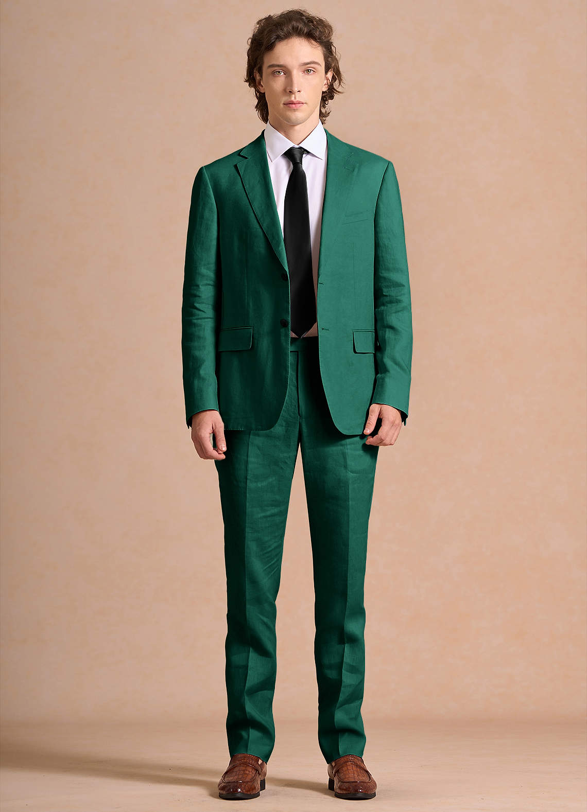 Azazie Harrison Emerald 100% Linen Slim Men's Wedding Suit Size 46 Regular