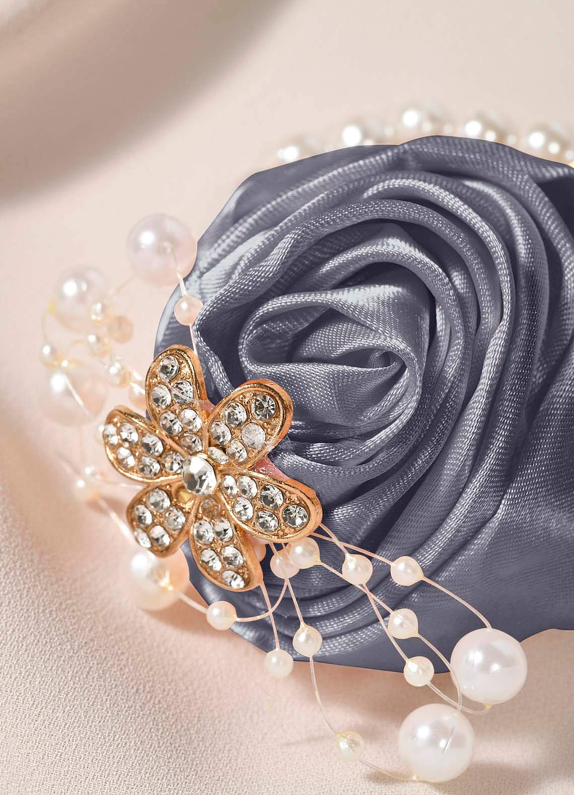 front 6PC Matching Color Bridesmaids Wrist Corsage with Pearl Bracelet
