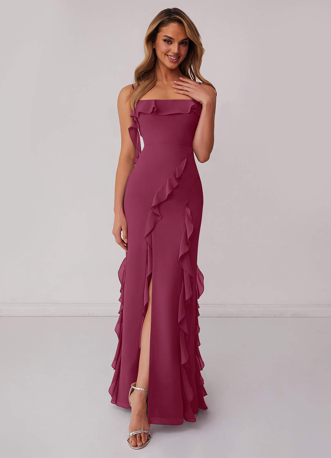 Barbie ♥ Azazie Bridesmaid Dresses Mulberry Sheath Bow Chiffon Dress image1