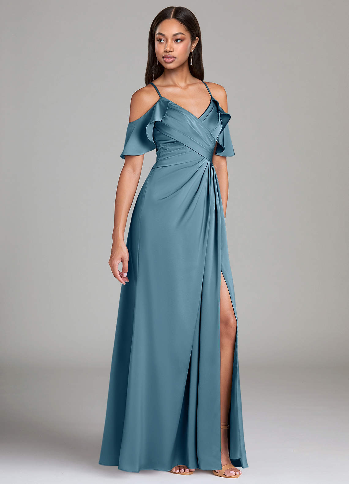 Azazie Dakota Bridesmaid Dresses Bermuda A-Line Off the Shoulder Stretch Satin Dress image1