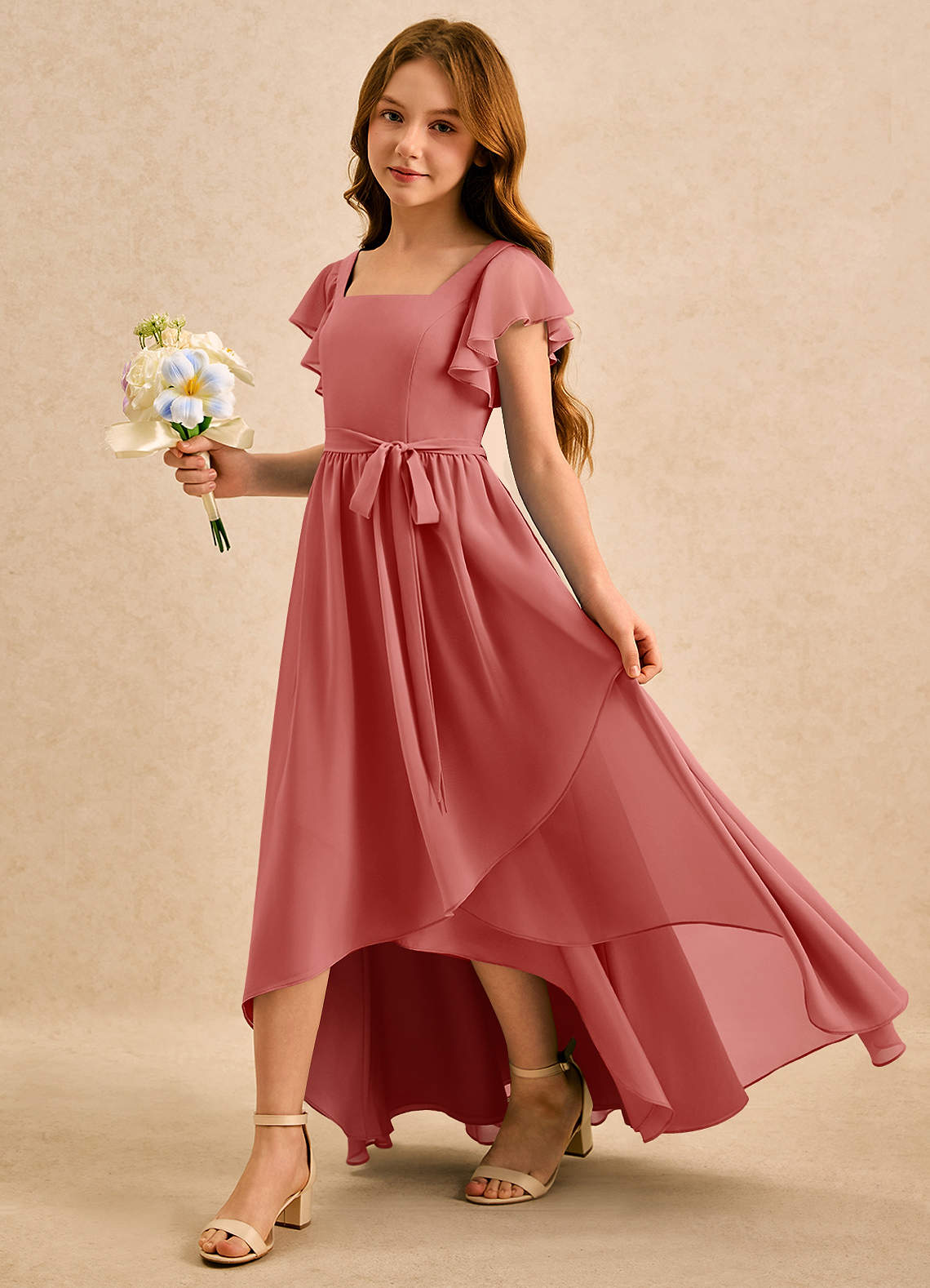 Azazie Milly Girls Formal Flower Girl Klänningar Klä A-Line i Chiffong Plisserad image5