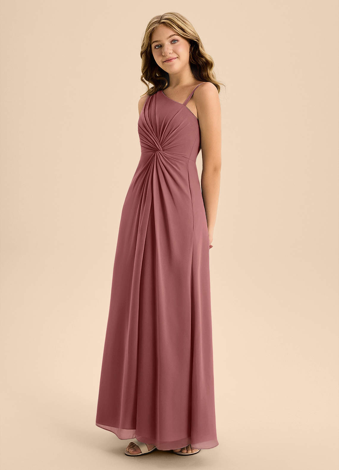 Azazie Brooke Junior Abito A-Line in Chiffon Spacco Laterale Ametista image5