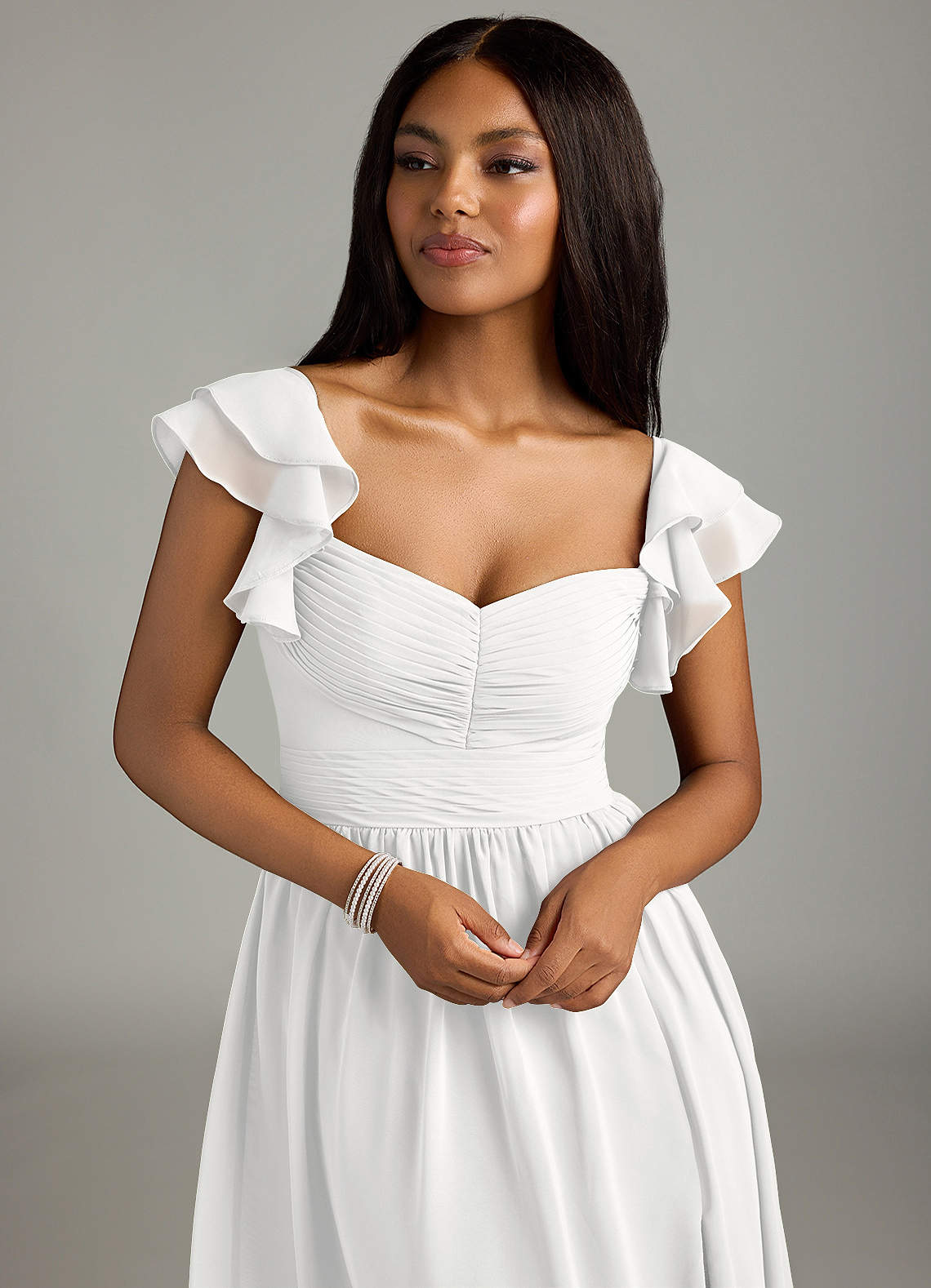 Azazie Anaya Bridesmaid Dresses White A-Line Sweetheart Neckline Chiffon Dress image5