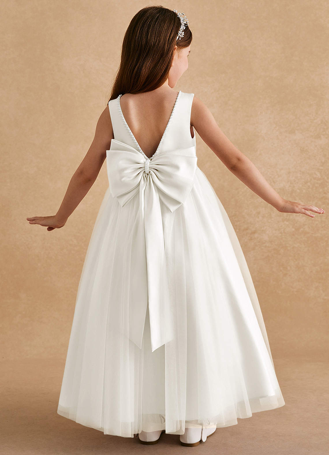 Azazie Cookie Flower Girl Dresses Ivory A-Line Bow Tulle Dress image1