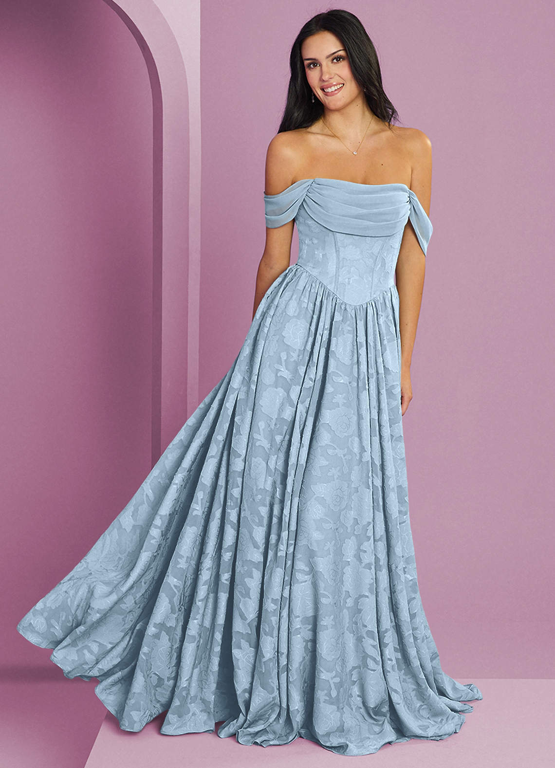 Barbie ♥ Azazie Vestidos de damas de honor Vestido de Azul Cielo de Devorado Floral de Corte en A Convertible con Vestidos sin tirantes image1
