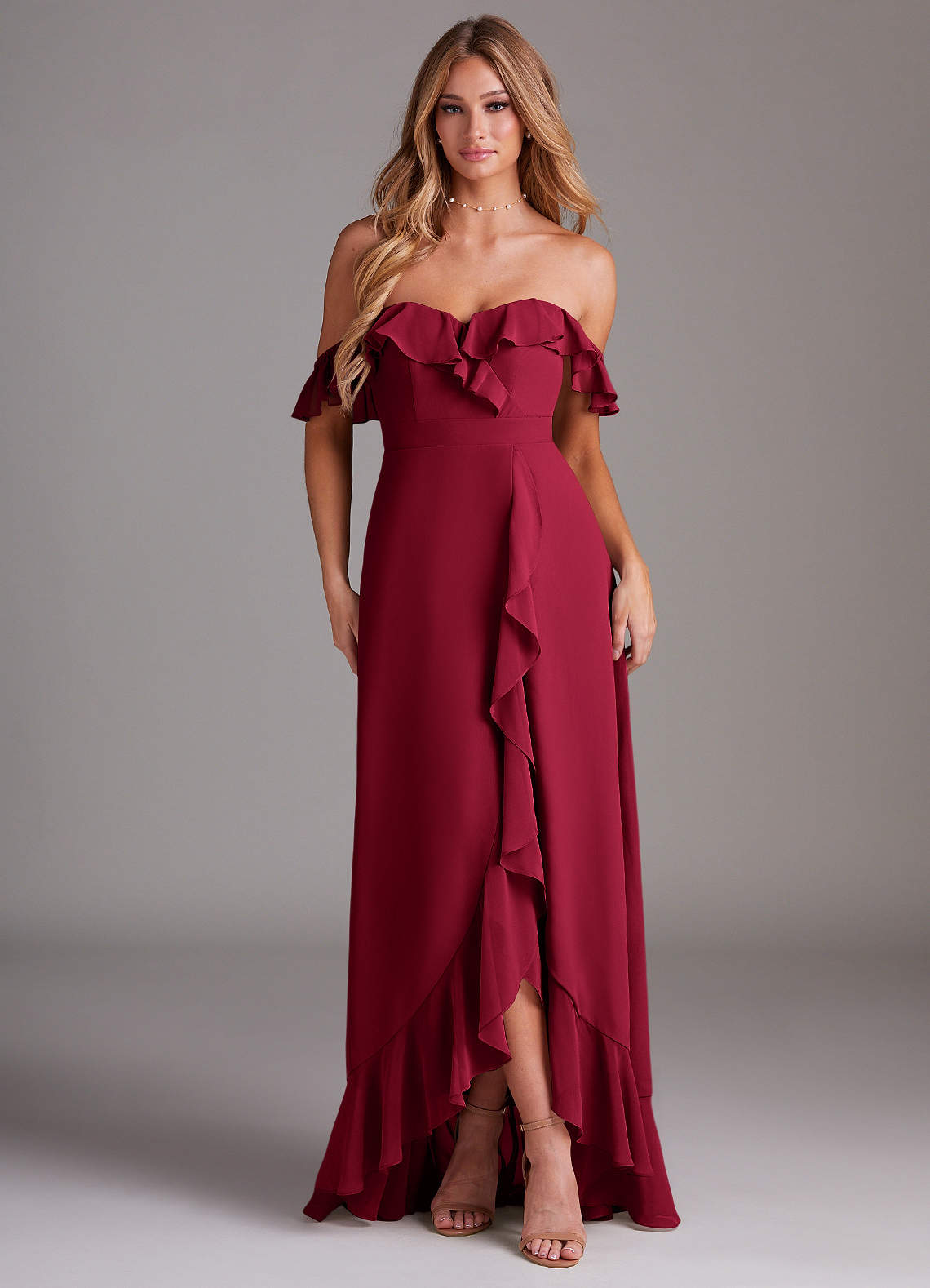 Azazie Lyra Bridesmaid Dresses Burgundy A-Line Chiffon Convertible Dress image1