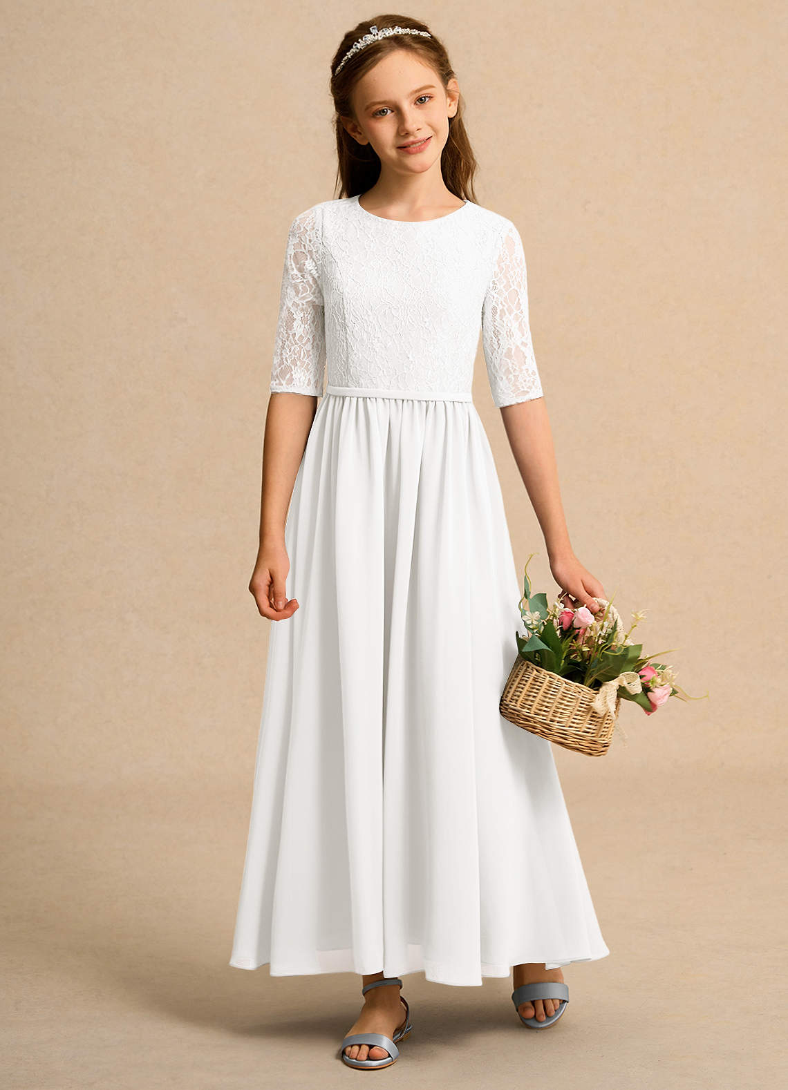 Azazie Pippin Junior Formal vestidos de niña de las flores Vestido de Marfil de Encaje de Corte En A image1