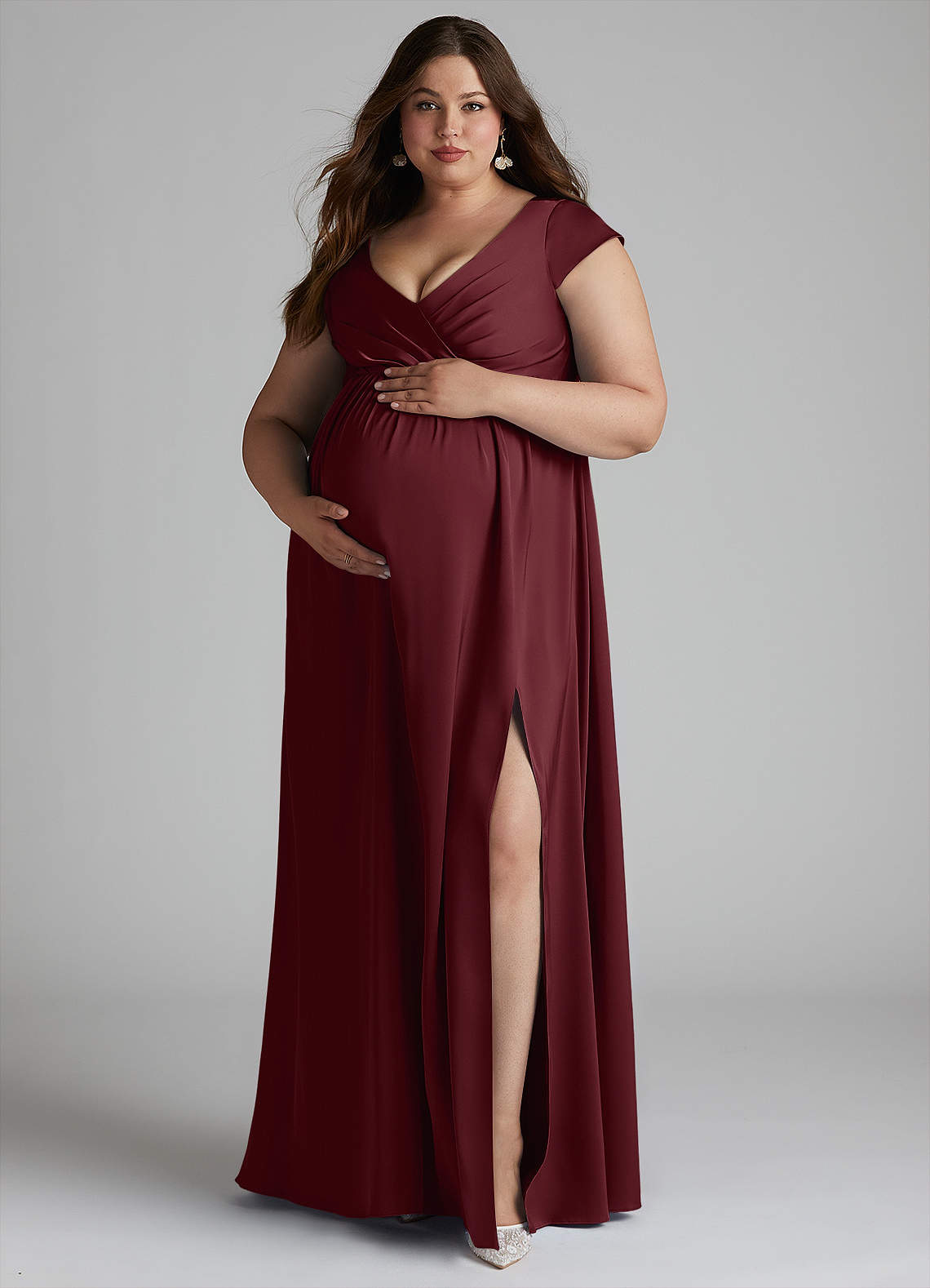 Azazie Allessia vestidos de dama de honor de maternidad Vestido de Corte En A Plisado Hasta el suelo Satén Elástico image10