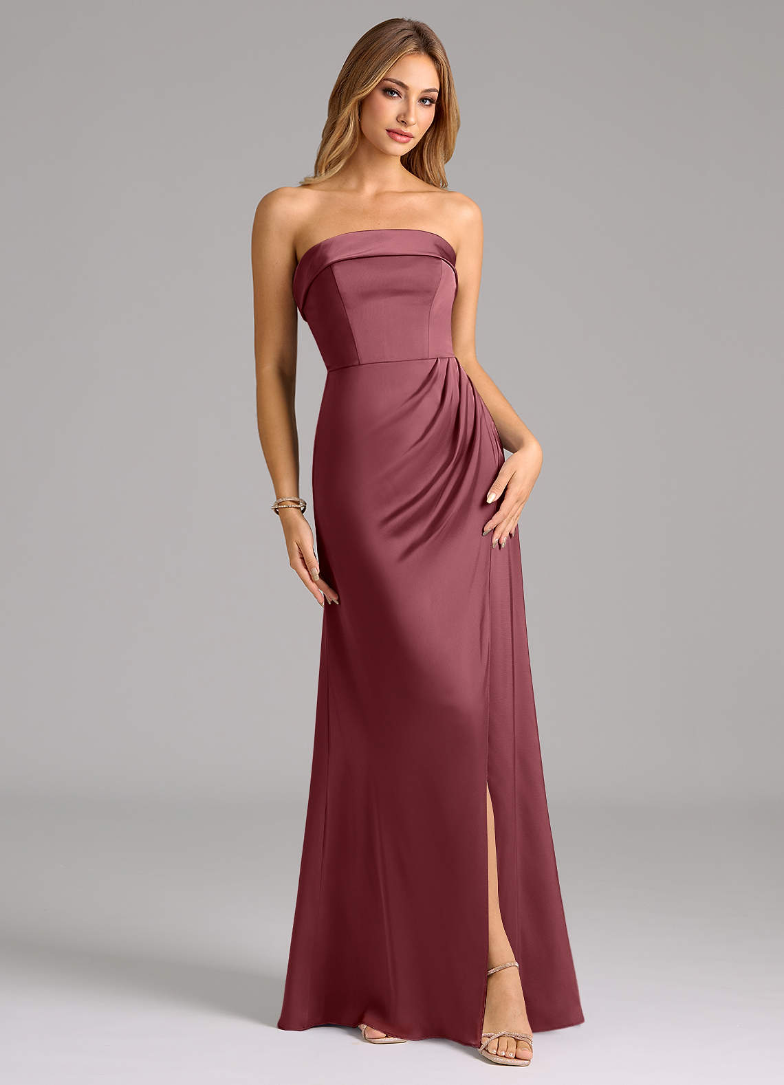 Azazie Aretha Bridesmaid Dresses Desert Rose A-Line Strapless Stretch Satin Convertible Dress image1