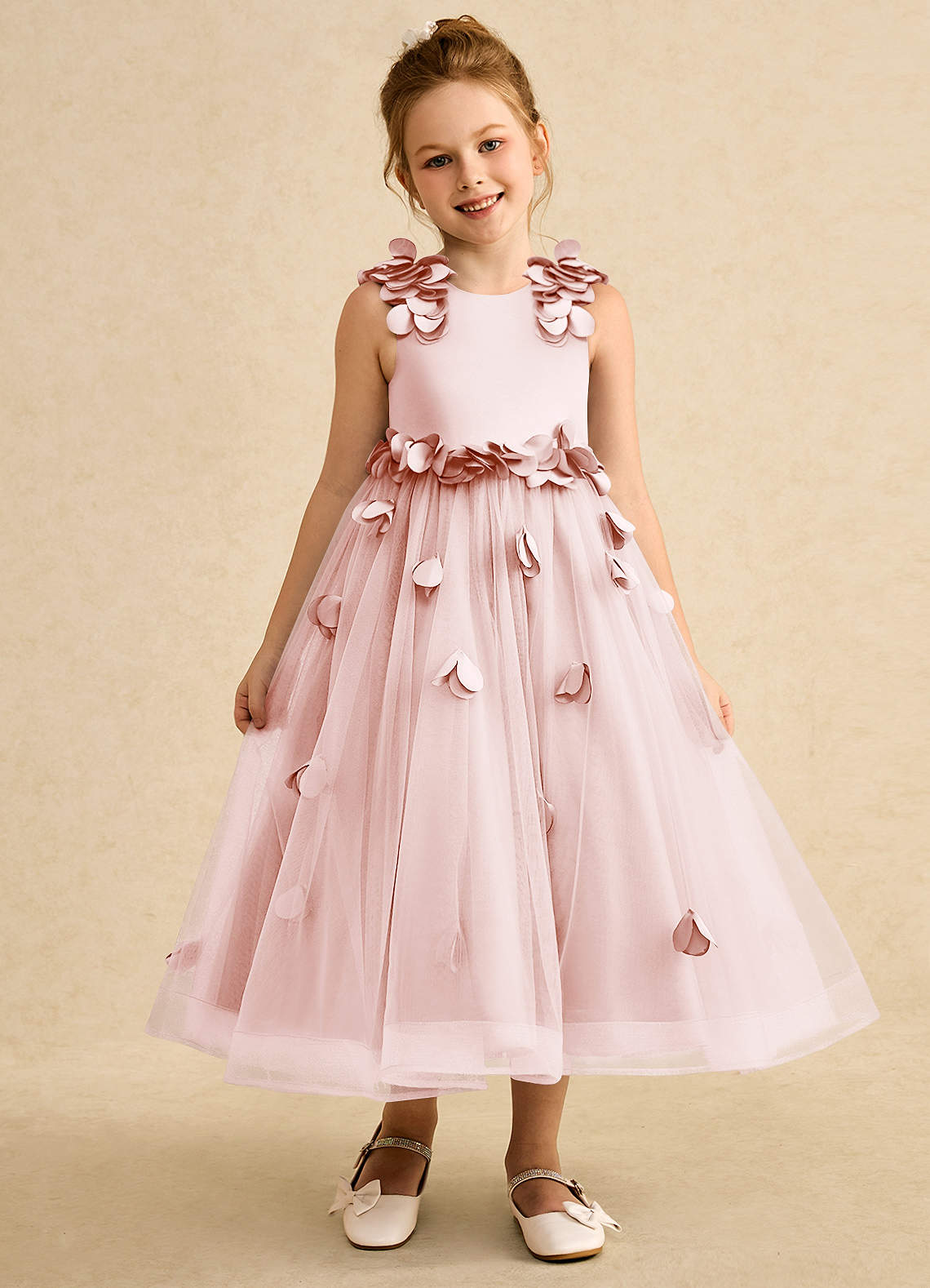 Azazie Atta Flower Girl Dresses Blushing Pink A-Line One Shoulder Tulle Dress image1