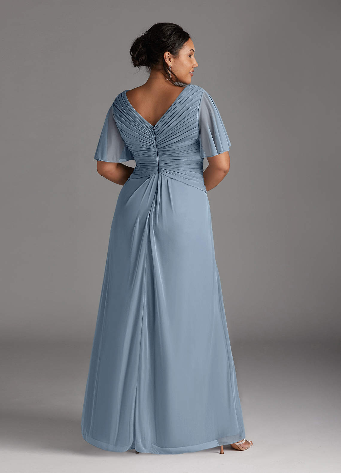 Azazie Emmeline Mother of the Bride Dresses Dusty Blue A-Line V-Neck Pleated Mesh Dress image7