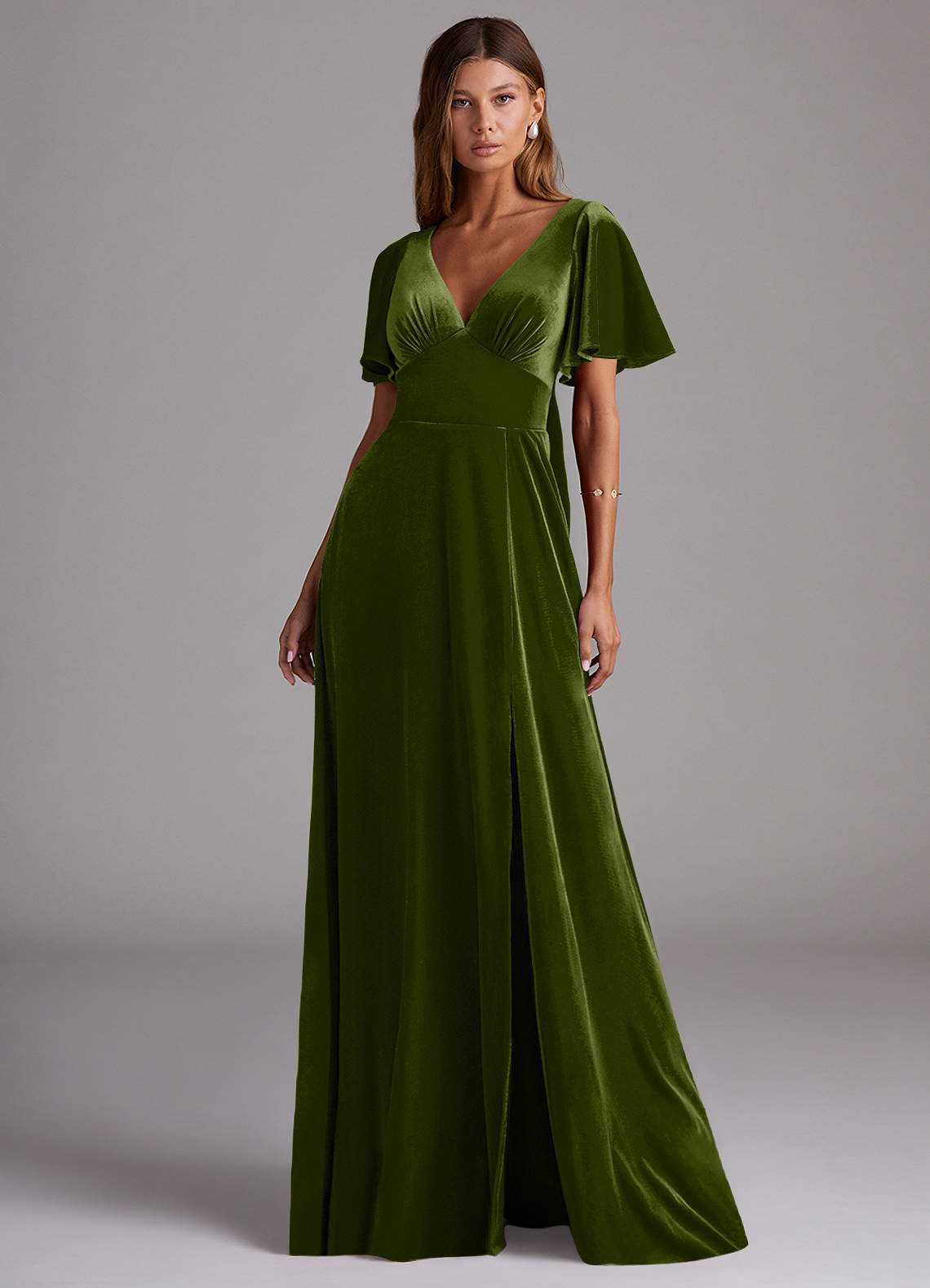 Azazie Kimber Olive Velvet Bridesmaid Dresses | Azazie AU