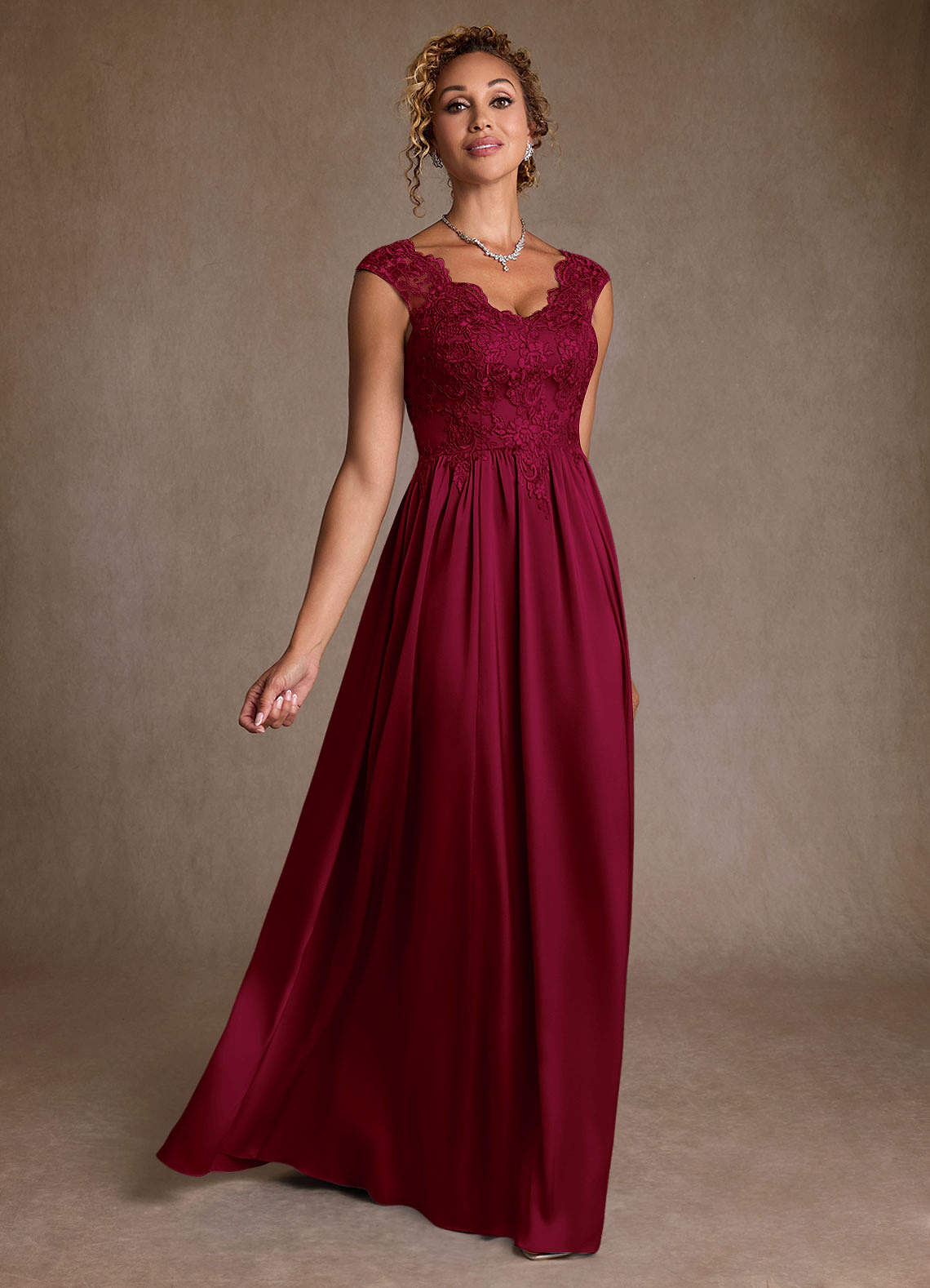 Azazie A-Line/Princess Illusion Floor-Length Lace Mother of the Bride or Groom Dresses - Burgundy