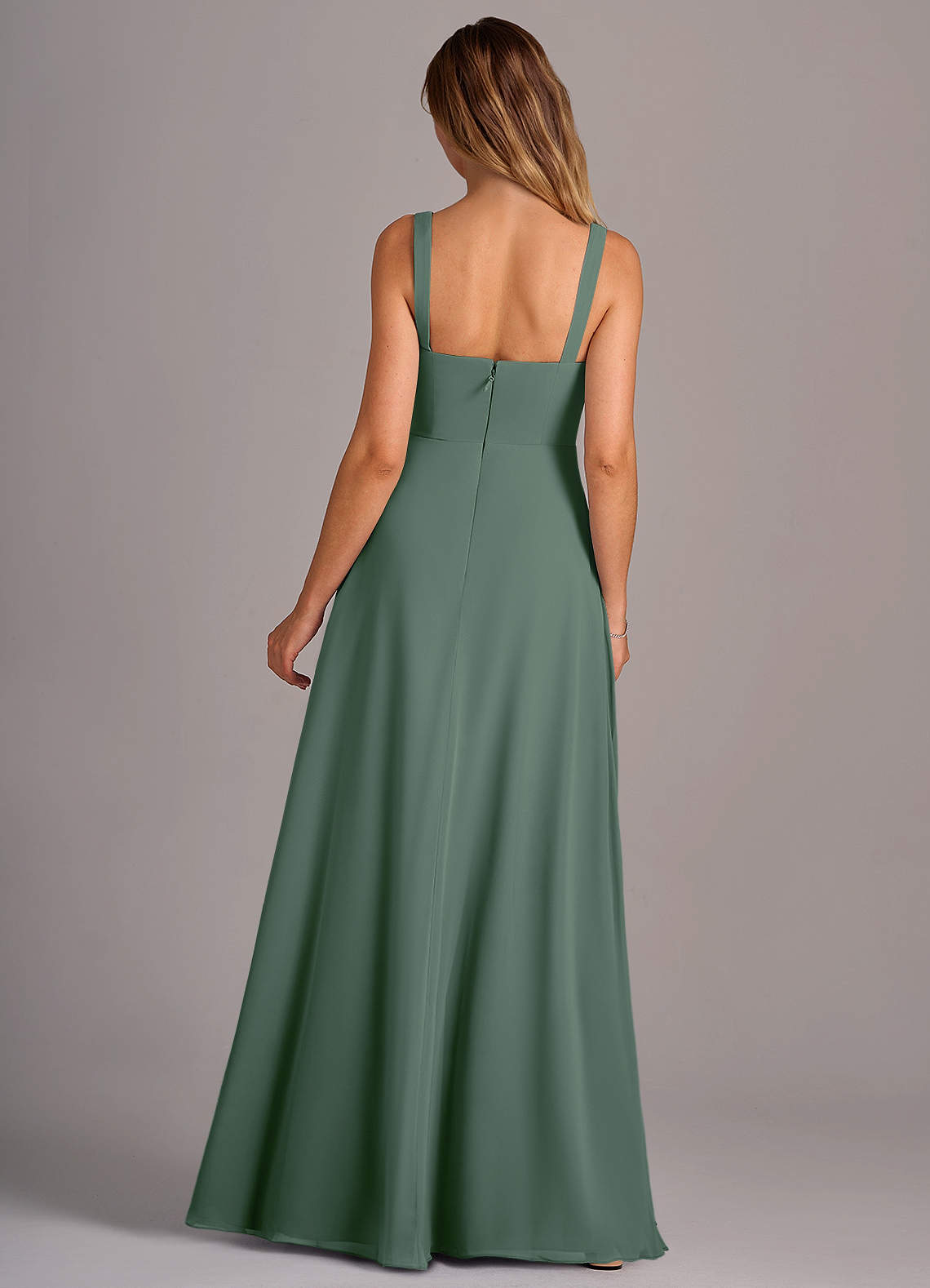 Azazie Debra Bridesmaid Dresses Eucalyptus A-Line with Pockets Chiffon Convertible Dress image5
