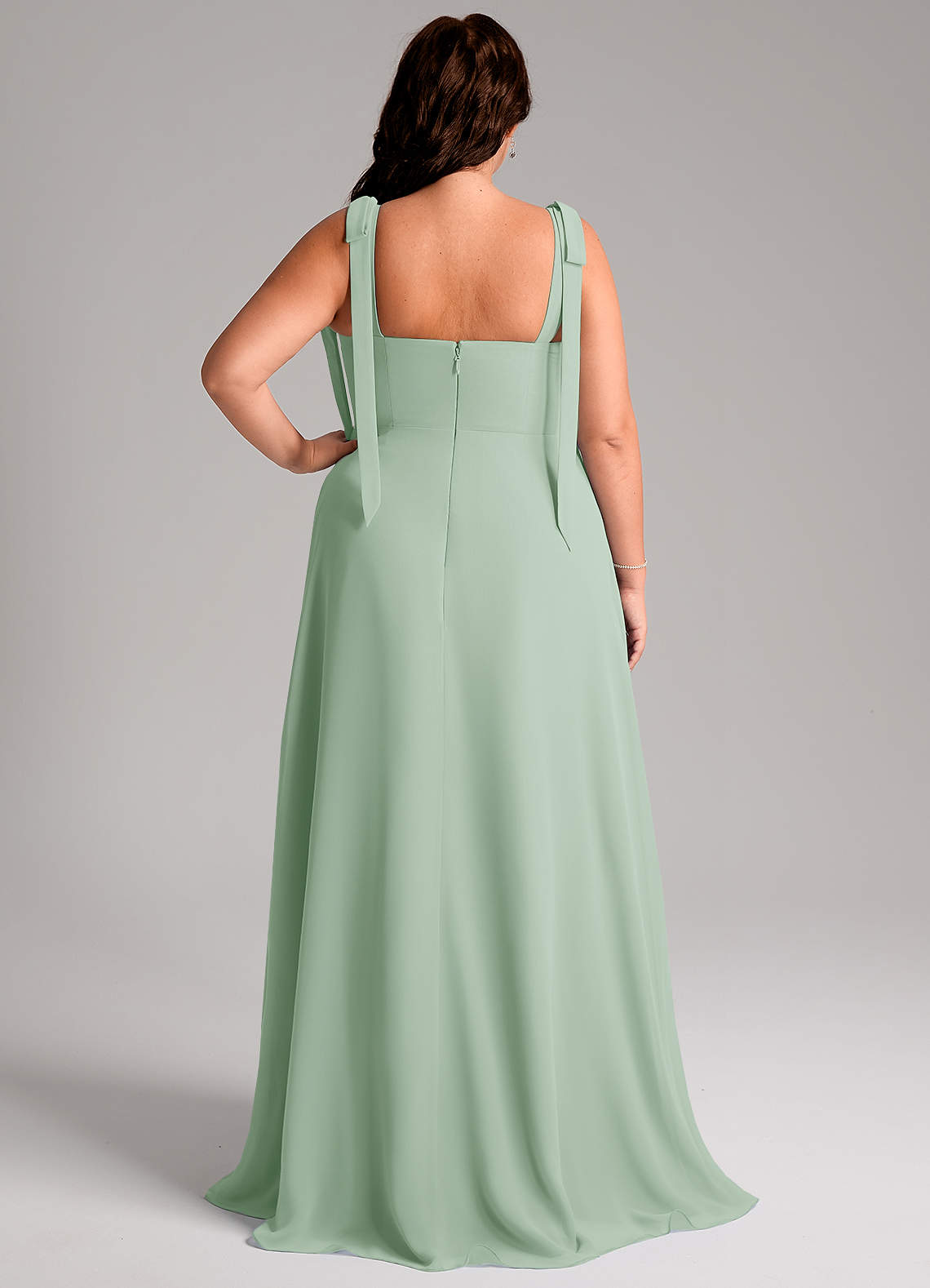 Azazie Debra At-home Try On Dresses Agave A-Line with Pockets Chiffon Convertible Dress image11