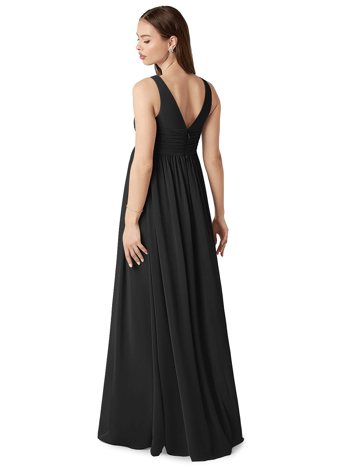 Azazie Yetta Maternity Bridesmaid Dresses A-Line V-Neck Gathered Chiffon Floor-Length Dress image4