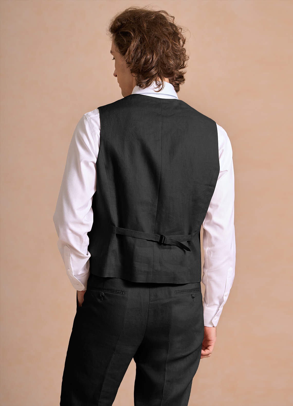 front Harrison Black 100% Linen Suit Vest