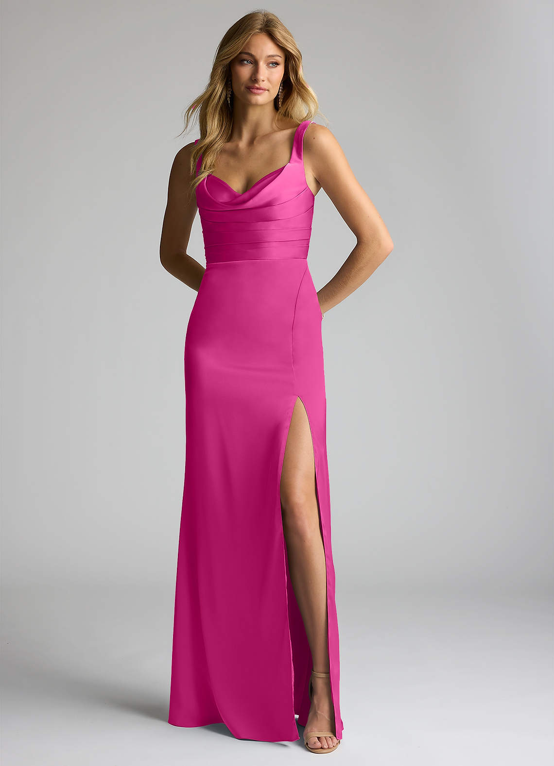 Azazie Elida Brudtärnklänningar Klänning av Tubklänning i Stretch Satin Plisserad Fuchsia image1