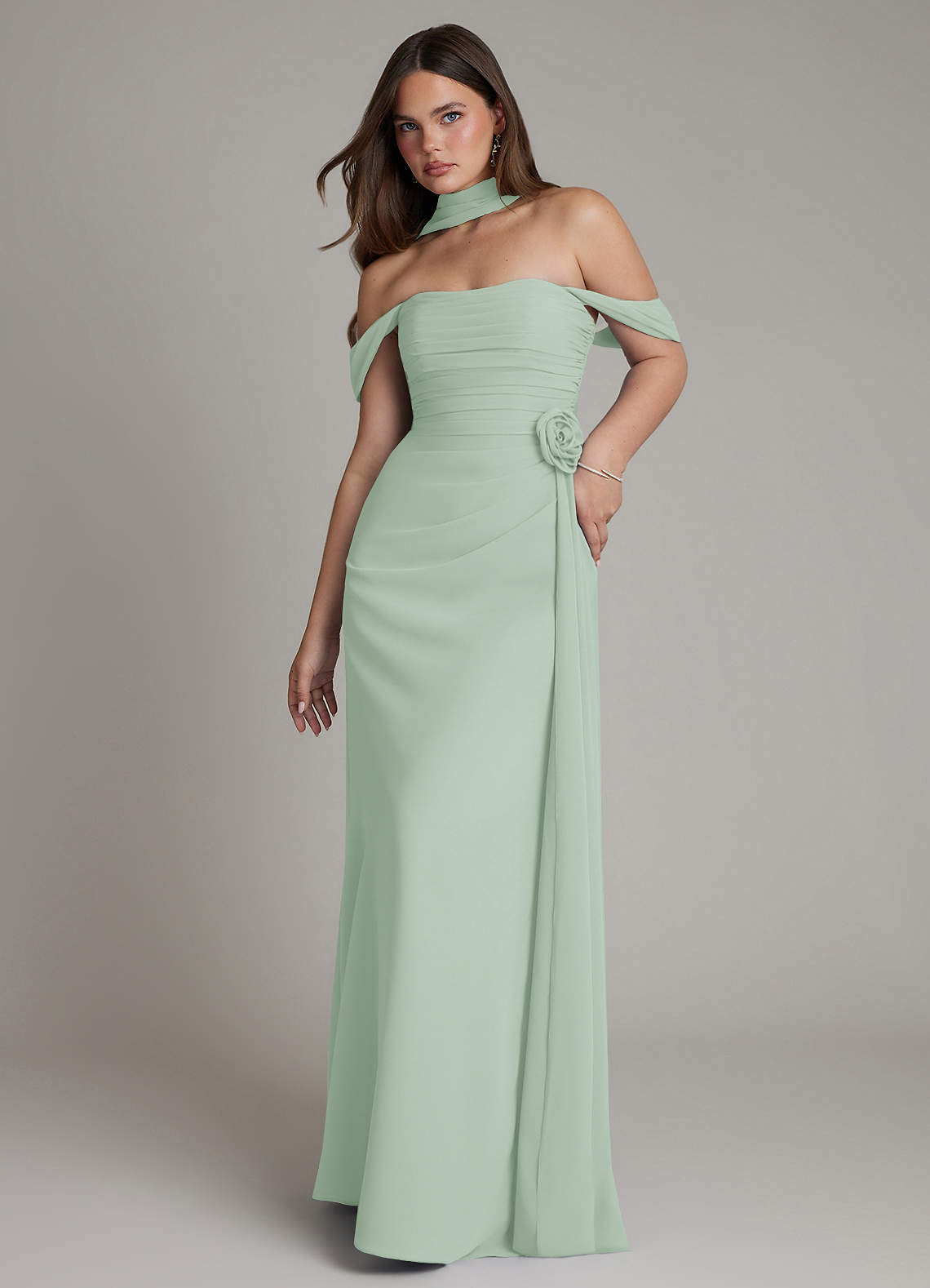 buttercup yellow bridesmaid dress Mismatched Mauve Chiffon V Neck Long Bridesmaid Dress – Modsele
