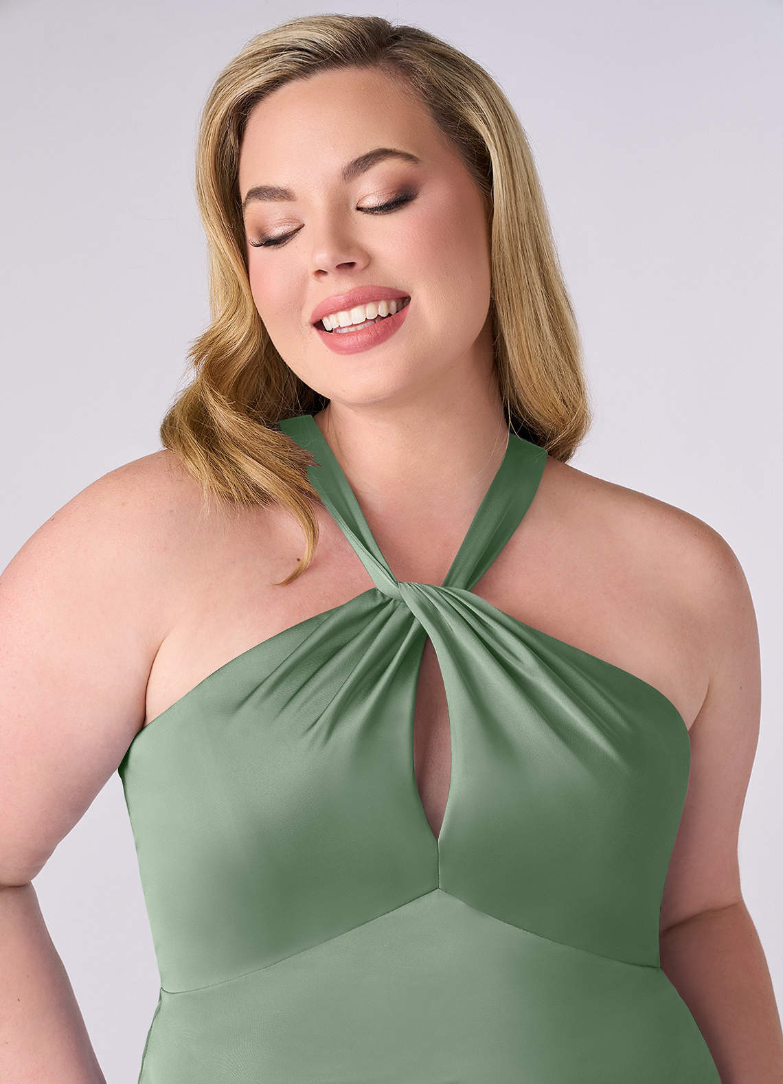 Barbie ♥ Azazie Bridesmaid Dresses Keyhole Halter Stretch Satin Sheath Dress image9