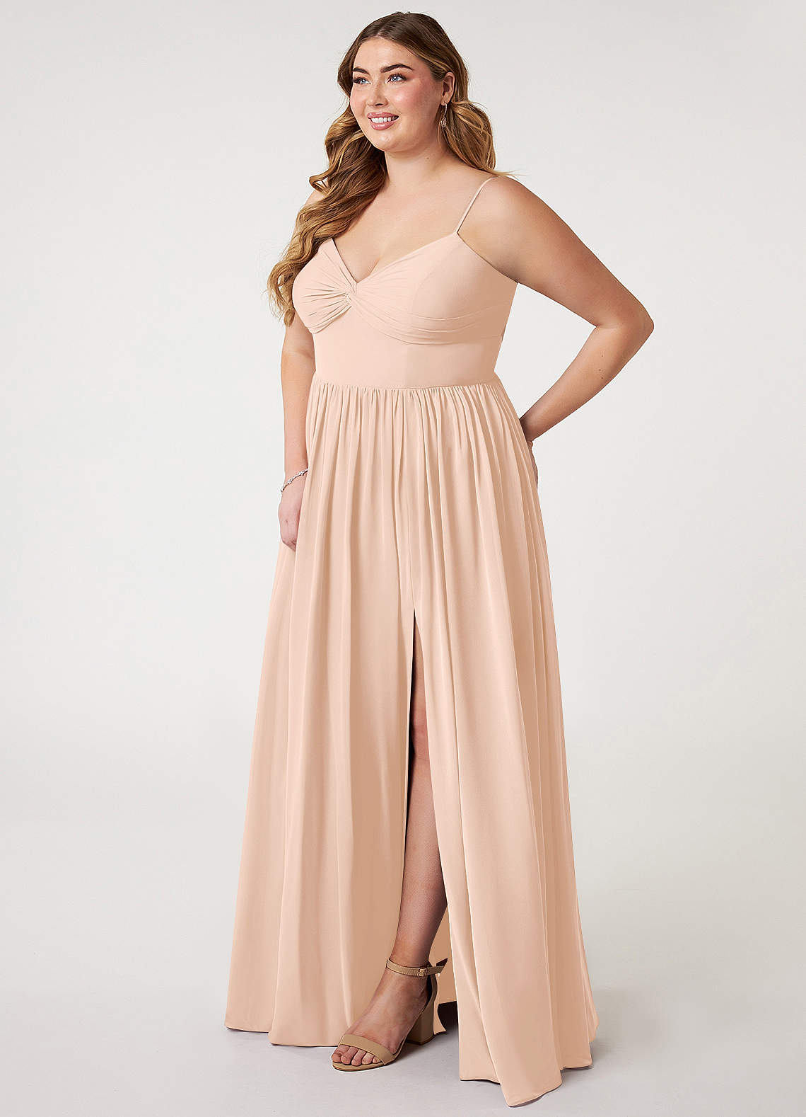 Azazie Zeya Bridesmaid Dresses English Rose A-Line V-Neck Pleated Chiffon Dress image7