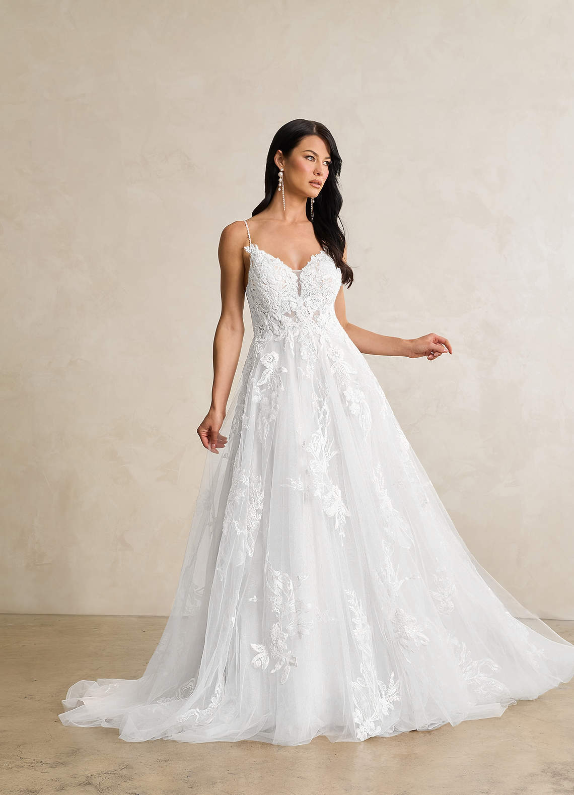 Azazie Lorenza Wedding Dresses Diamond White A-Line V-Neck Sequins Tulle Dress image4