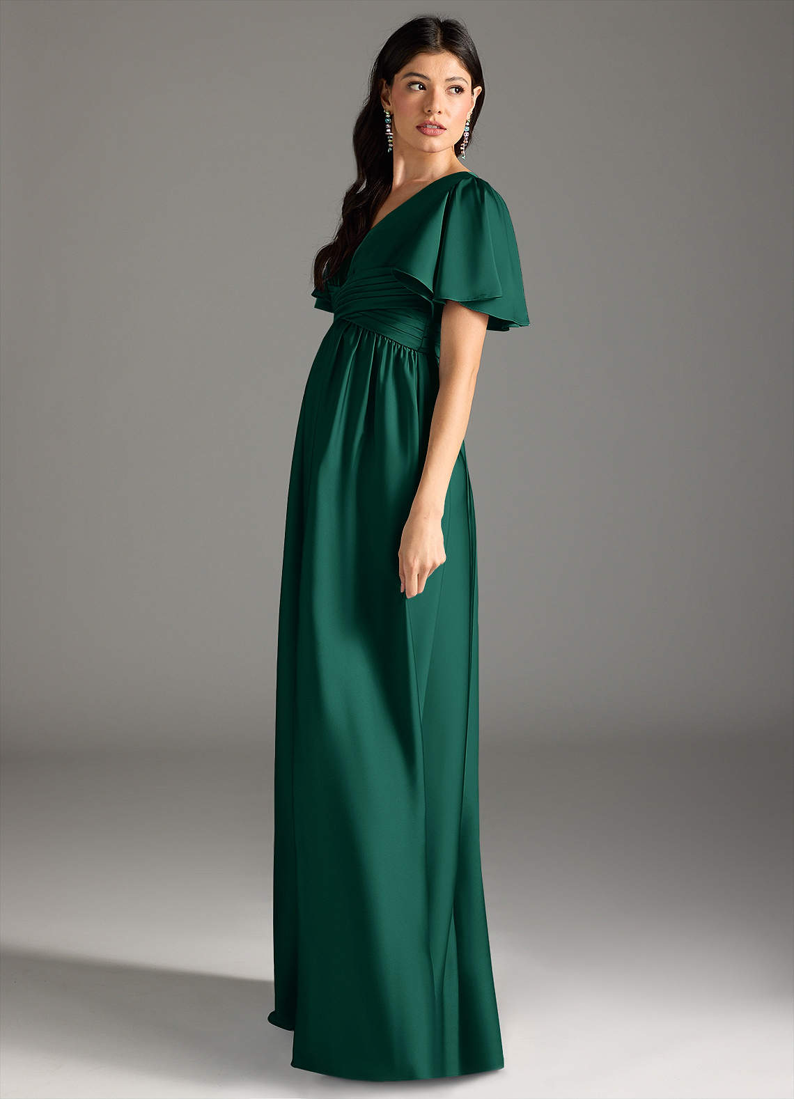 Azazie Verna Maternity Bridesmaid Dresses A-Line Ruched Stretch Satin Floor-Length Dress image6