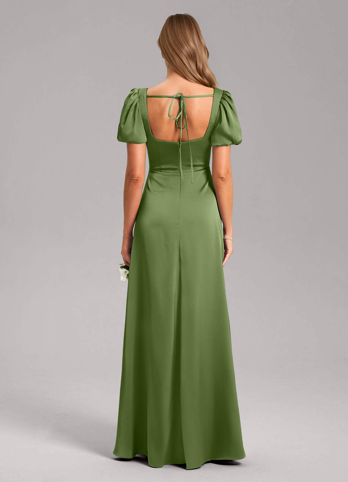 Azazie Fyona Vestidos de damas de honor Vestido de Enebro de Satén Elástico de Corte en A con Plisado image7